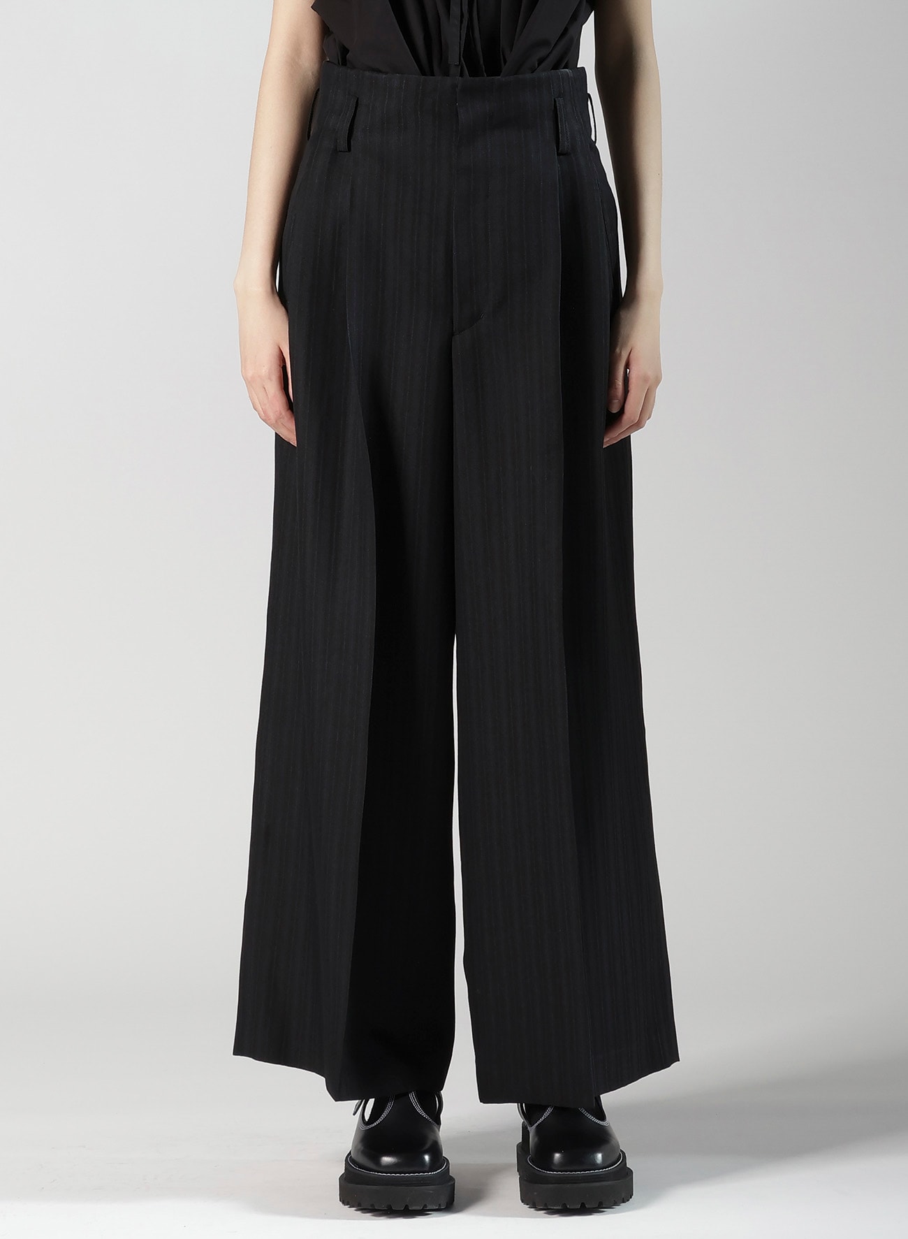 VISCOSE TWEED STRIPE DOUBLE TUCKED PANTS