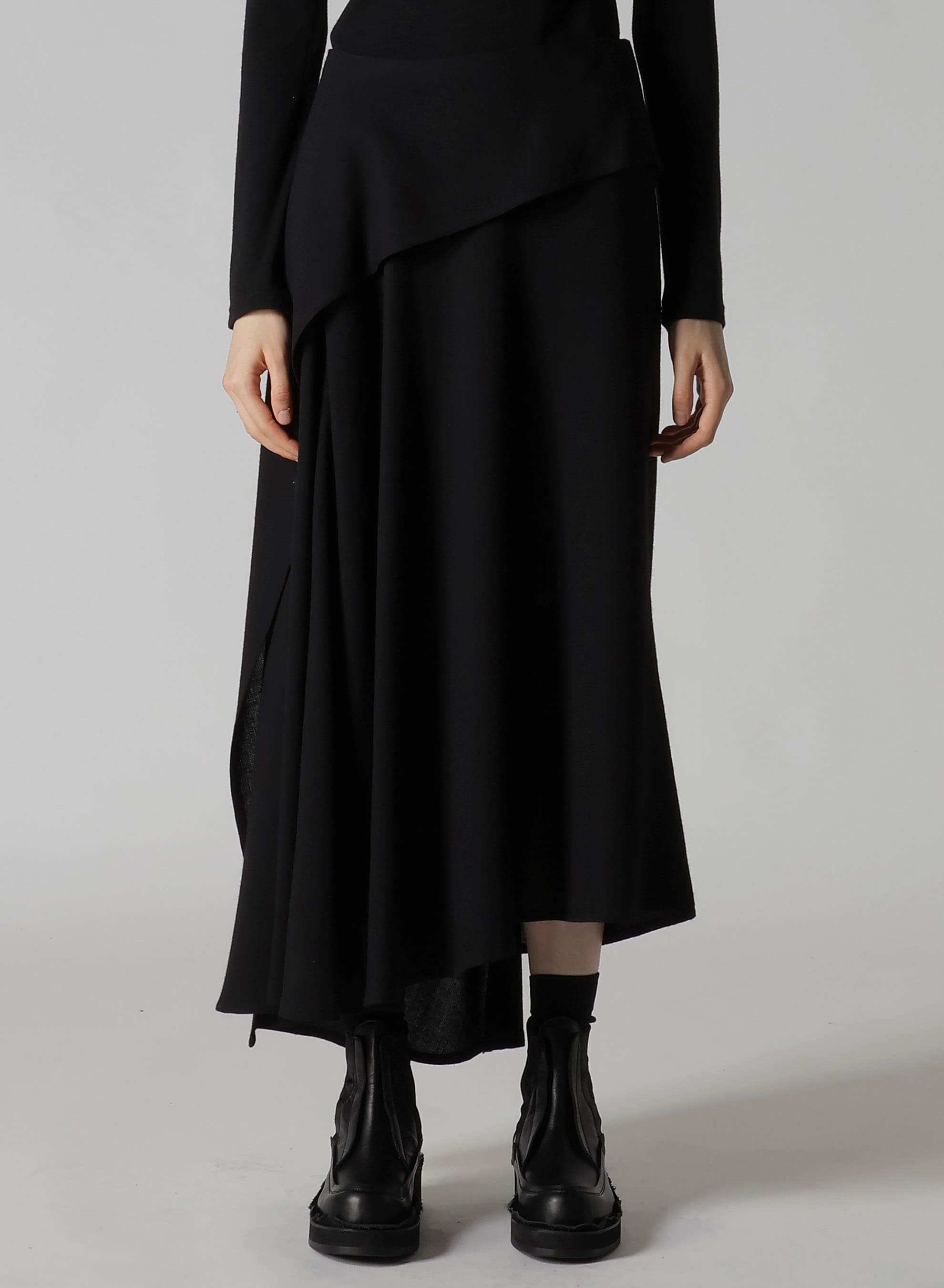 W/RY WASHER PROCESSED GAUZE ASYMMETRIC SKIRT