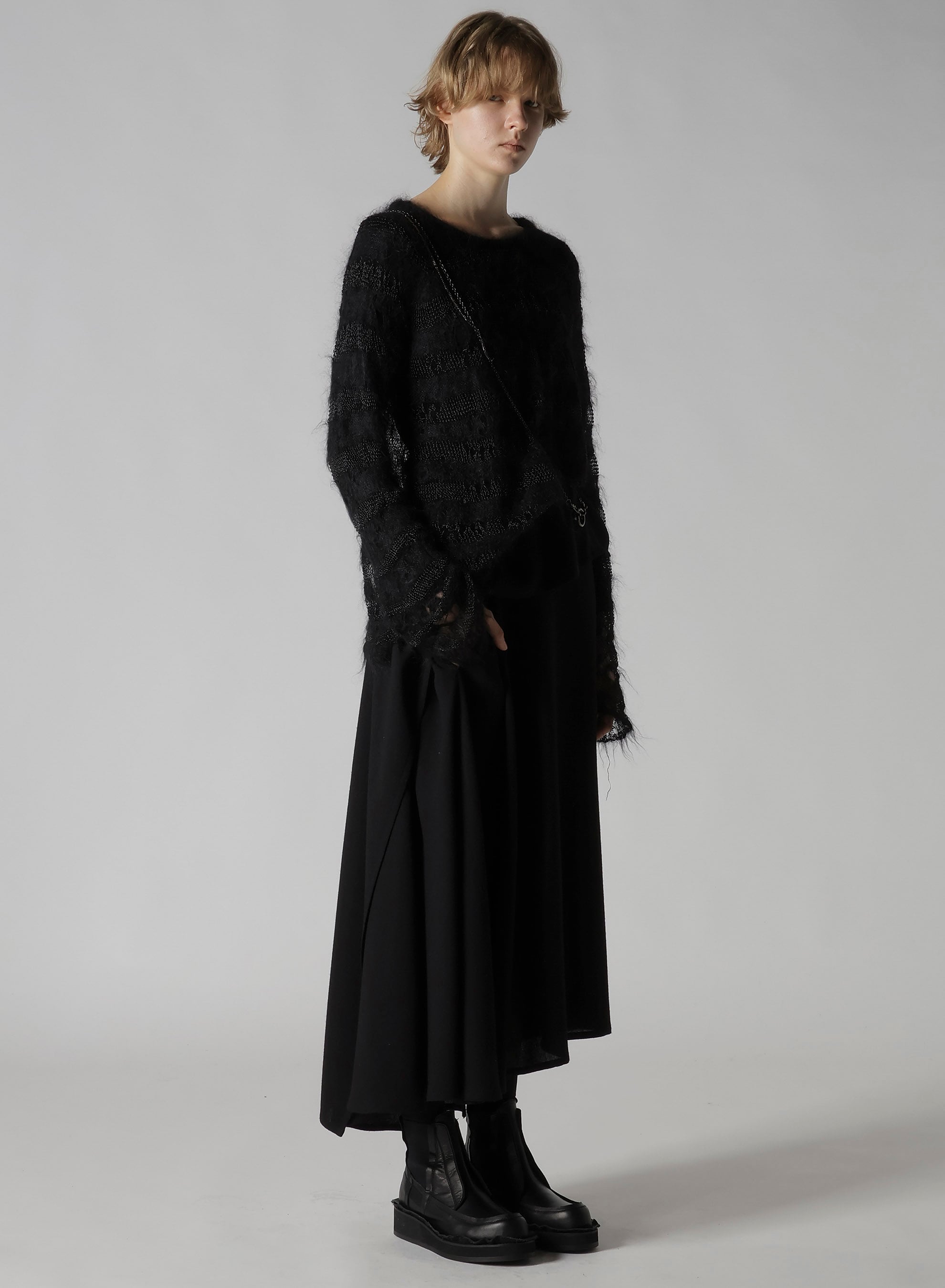 W/RY WASHER PROCESSED GAUZE ASYMMETRIC SKIRT