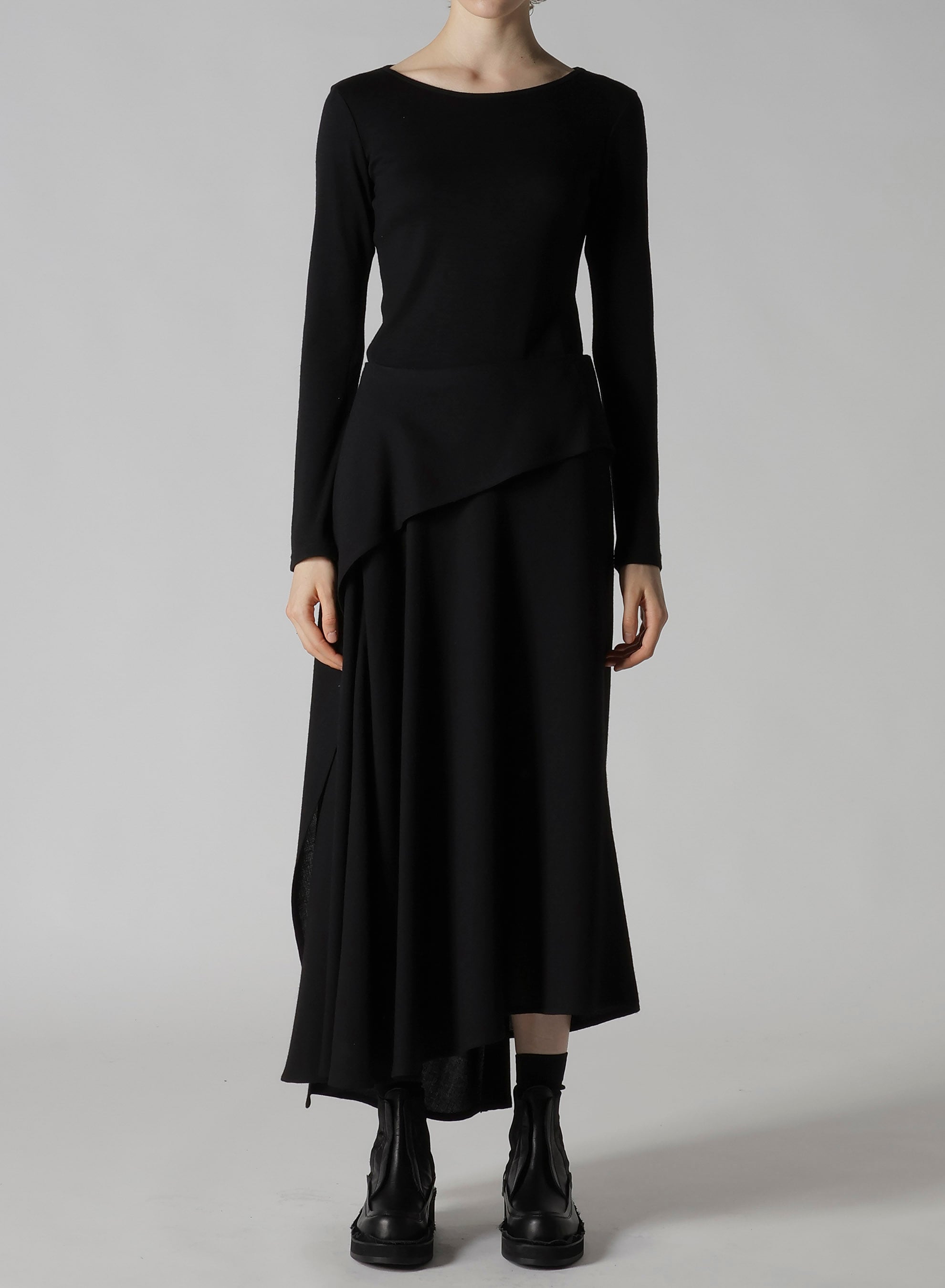 W/RY WASHER PROCESSED GAUZE ASYMMETRIC SKIRT
