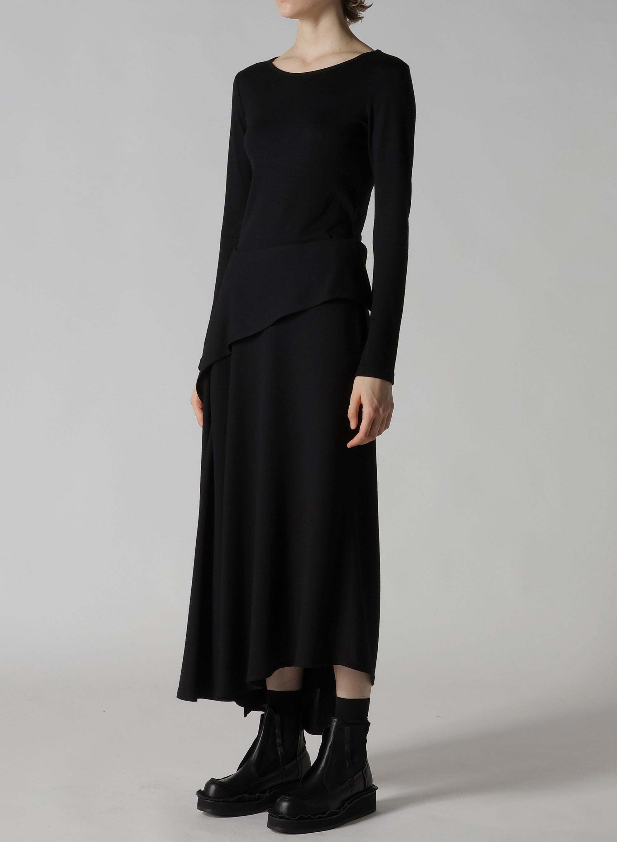 W/RY WASHER PROCESSED GAUZE ASYMMETRIC SKIRT