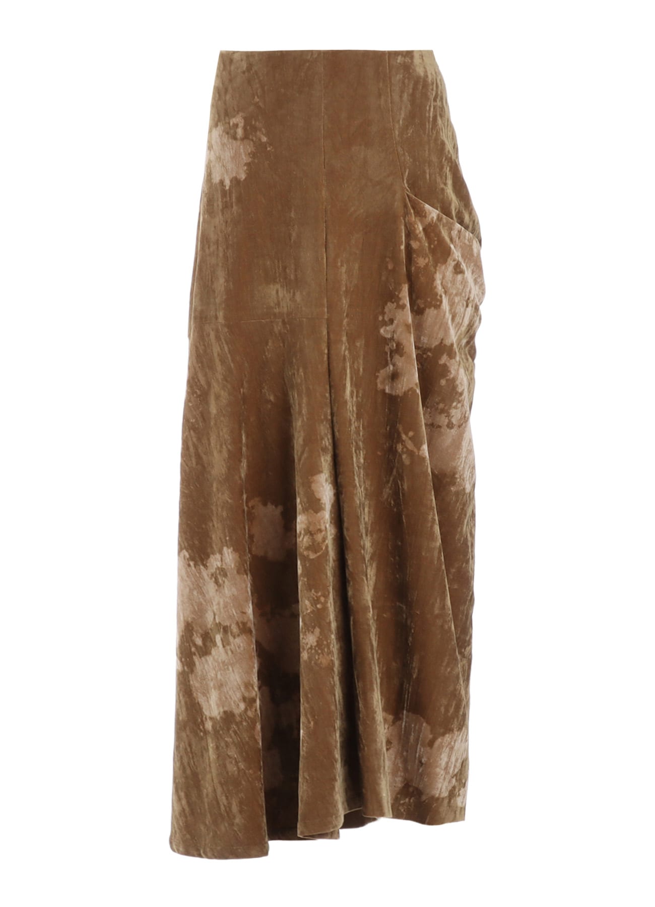DISCHARGE-PRINTED VELVET SIDE DRAPE SKIRT