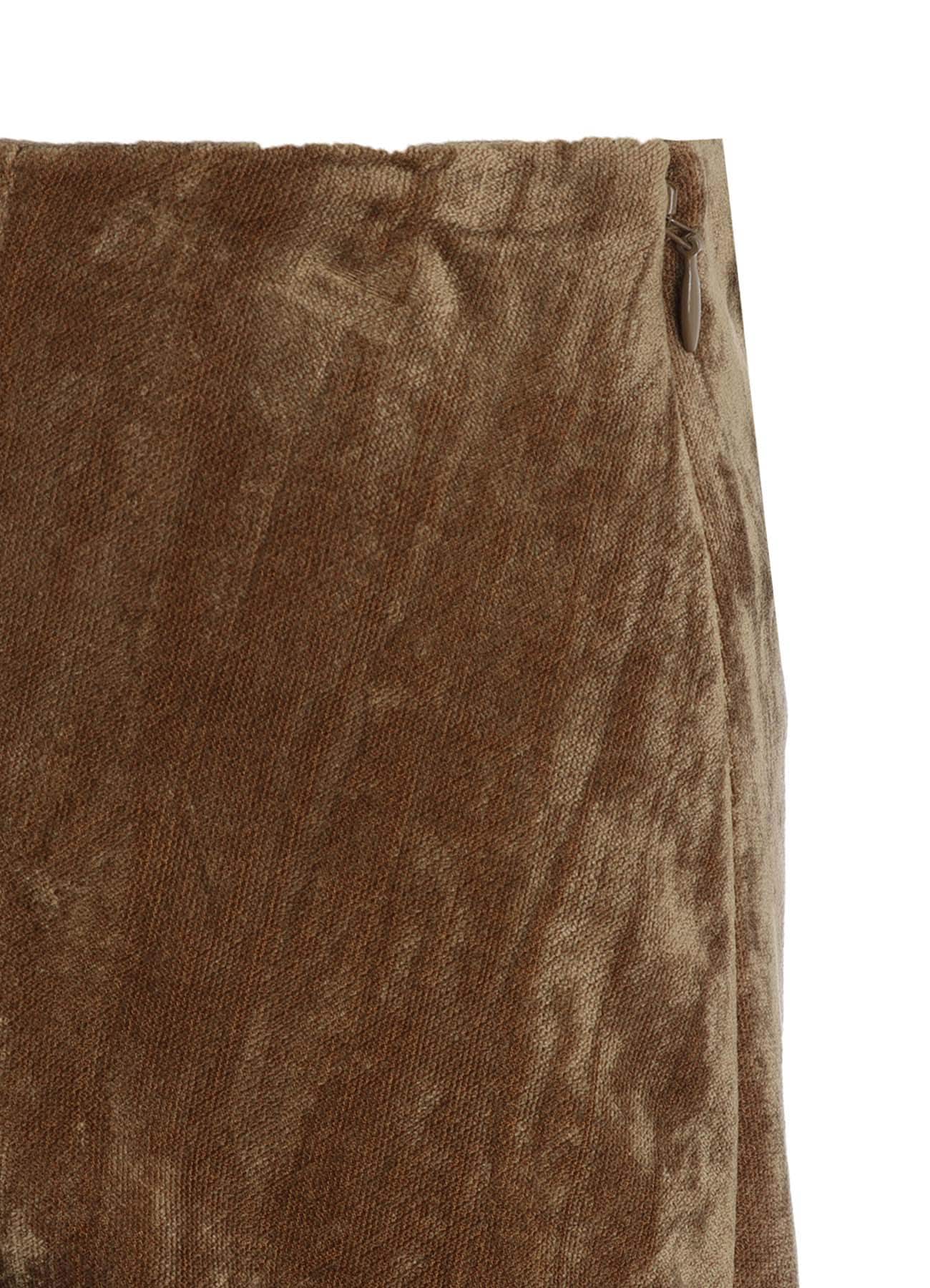 DISCHARGE-PRINTED VELVET SIDE DRAPE SKIRT