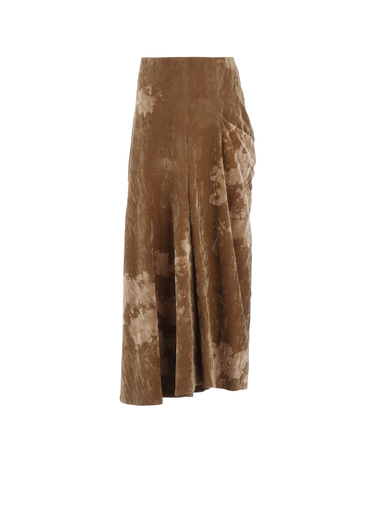 DISCHARGE-PRINTED VELVET SIDE DRAPE SKIRT