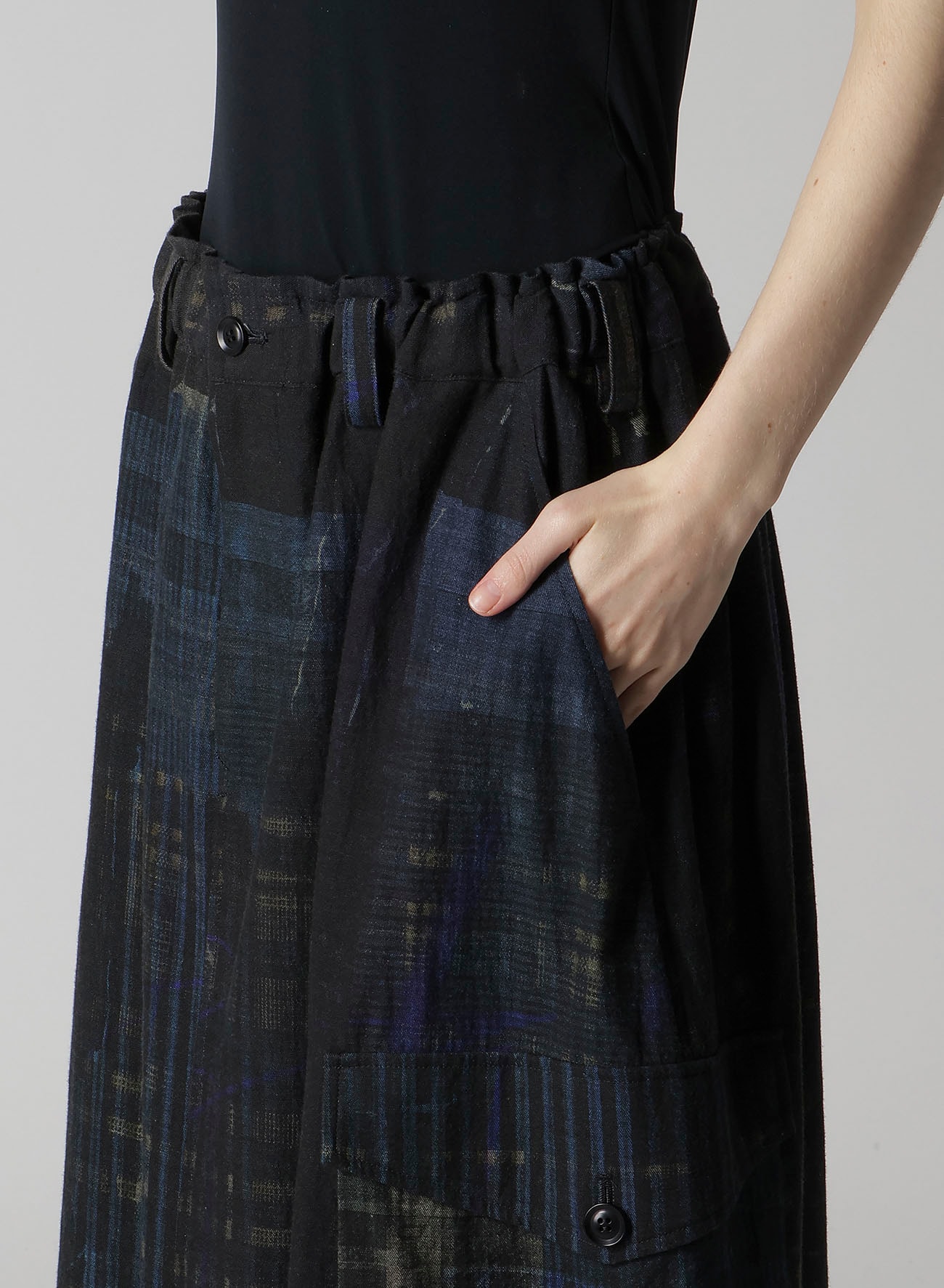 FADED PLAID 6OZ DENIM FISH TAIL SKIRT