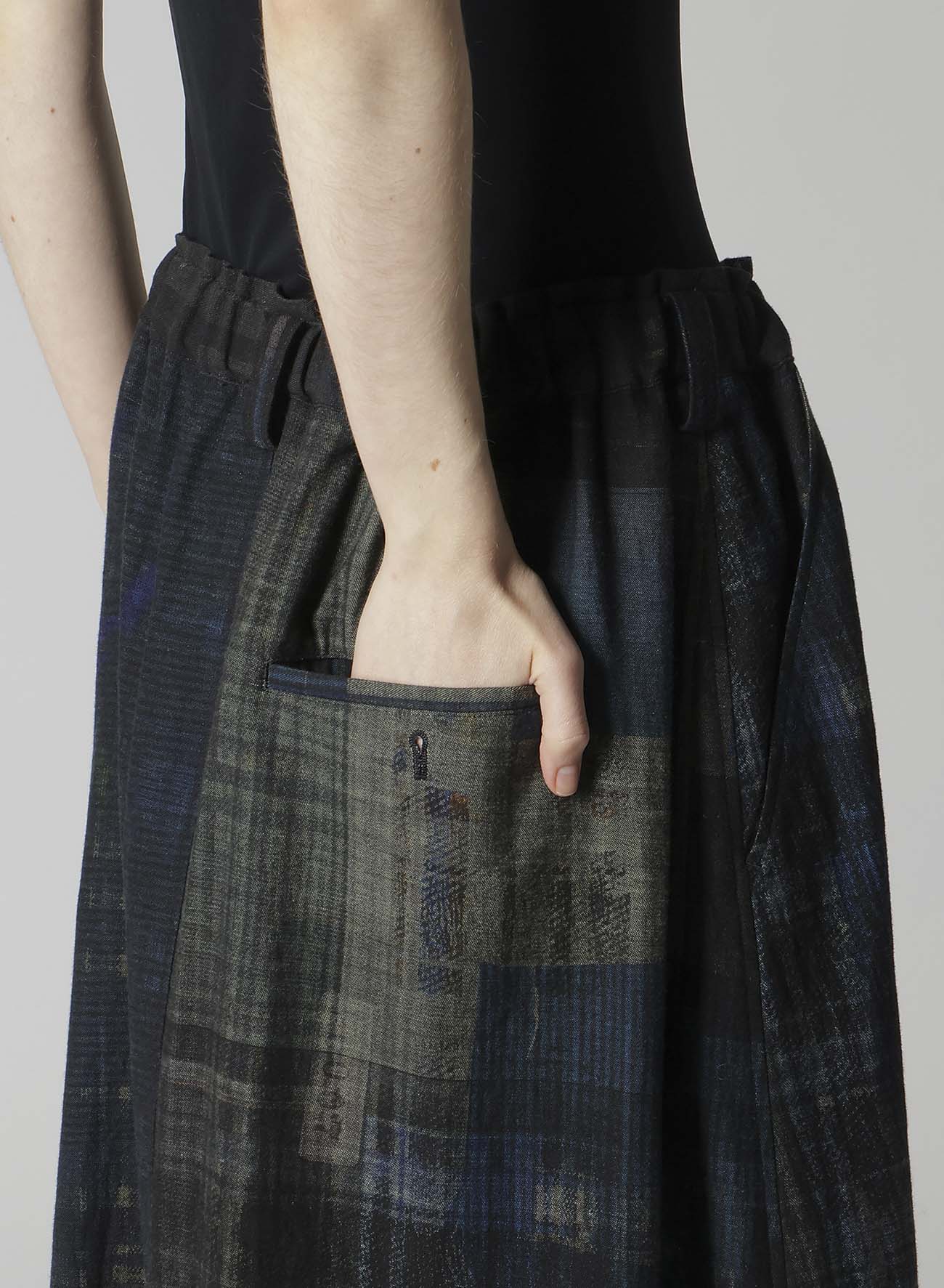 FADED PLAID 6OZ DENIM FISH TAIL SKIRT