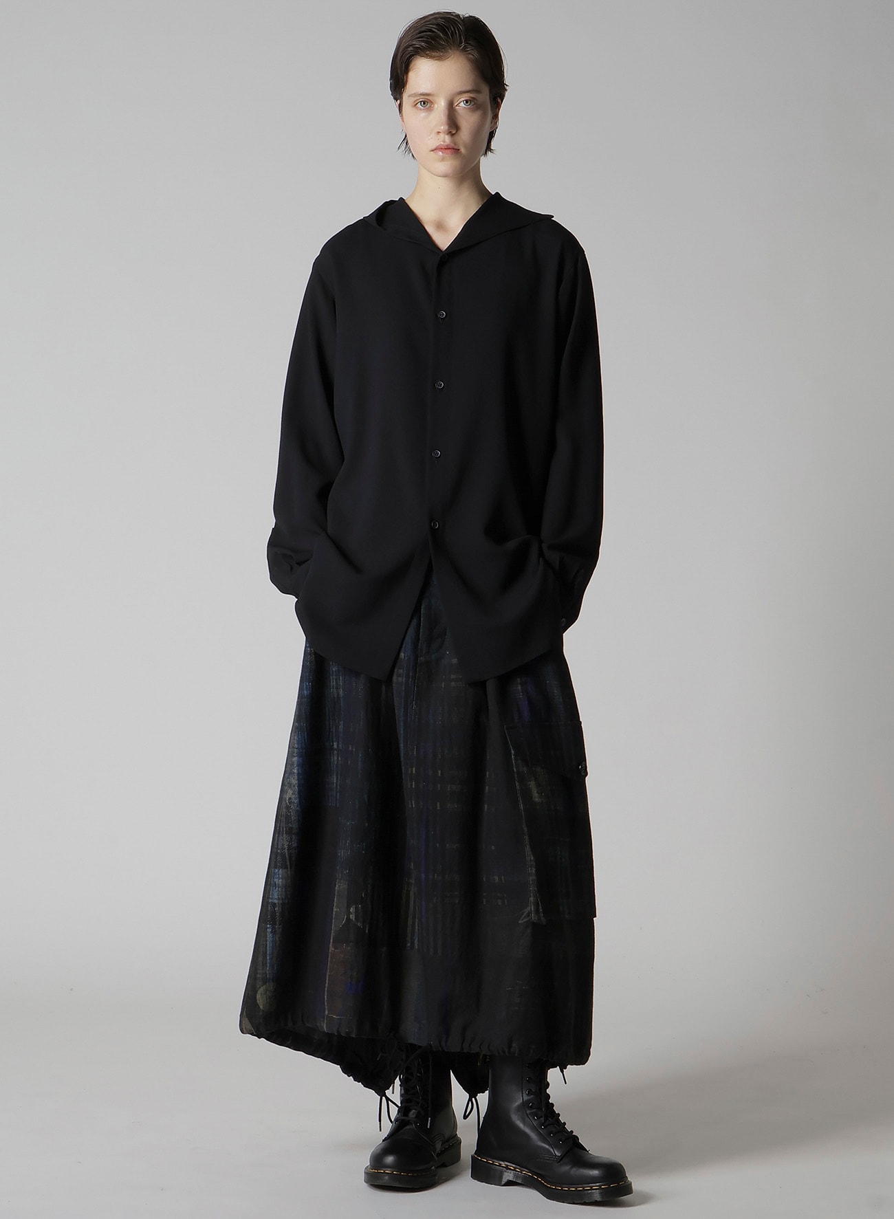 FADED PLAID 6OZ DENIM FISH TAIL SKIRT