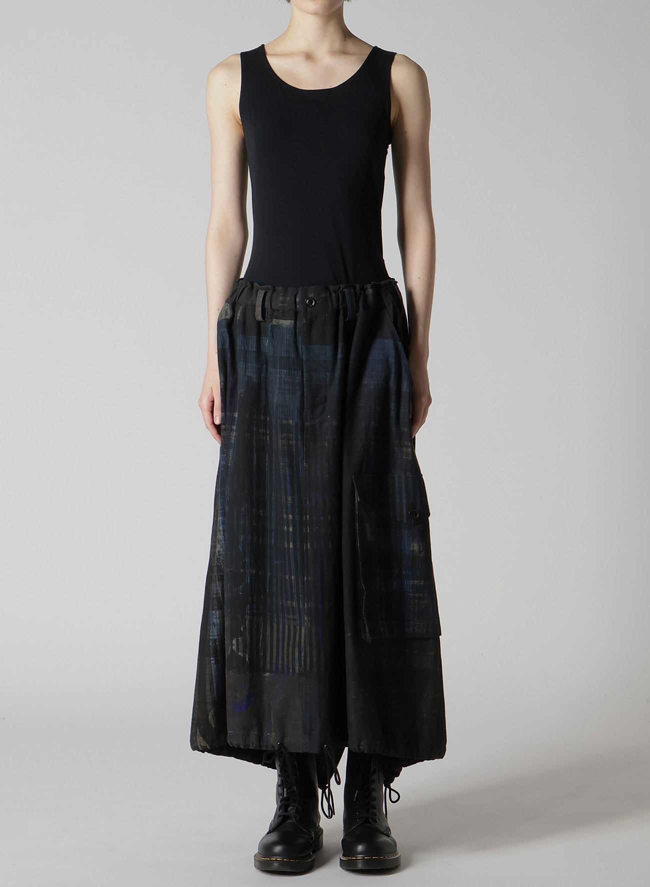 FADED PLAID 6OZ DENIM FISH TAIL SKIRT