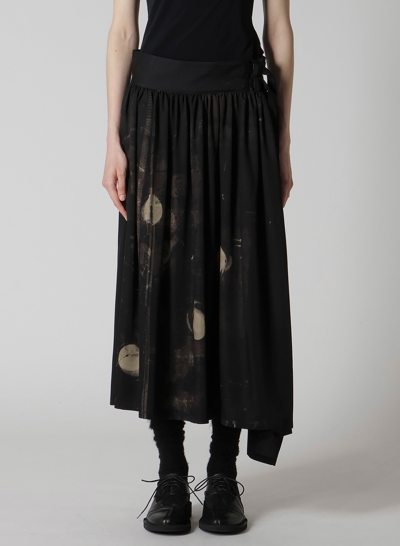 DUNGEREE TWILL ASYMMETRIC GATHER SKIRT