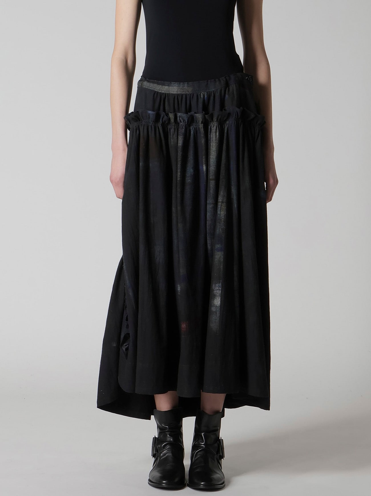 6OZ DENIM FRILL GATHERED SKIRT