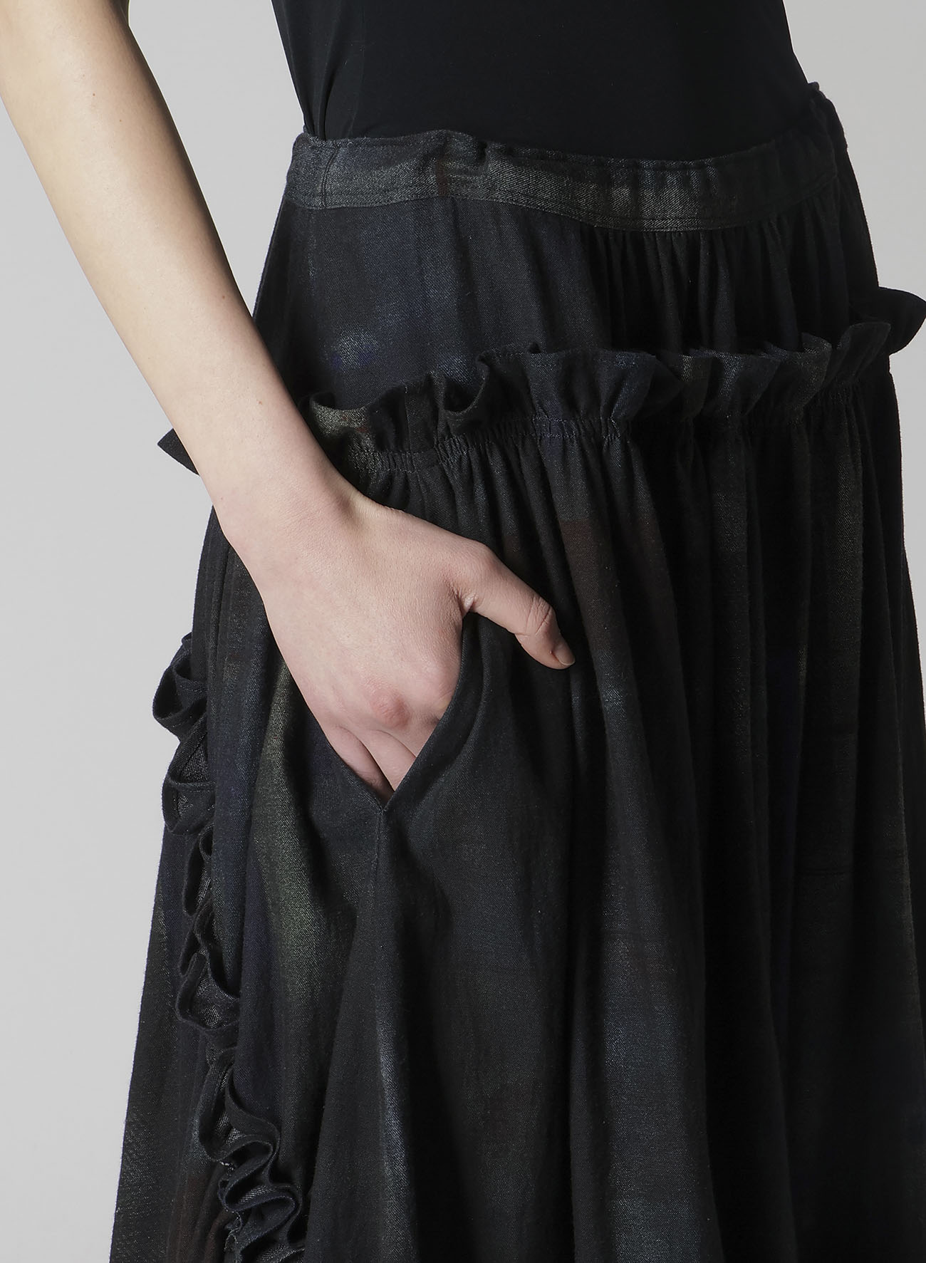 6OZ DENIM FRILL GATHERED SKIRT