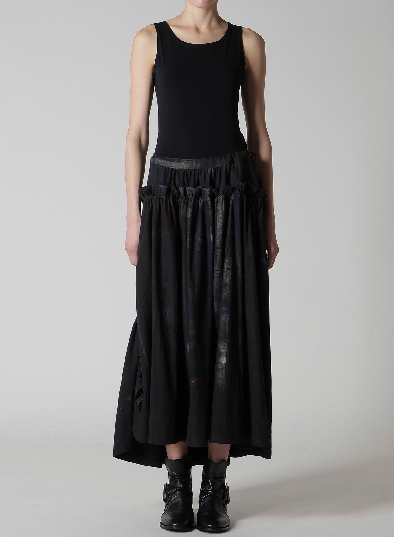 6OZ DENIM FRILL GATHERED SKIRT
