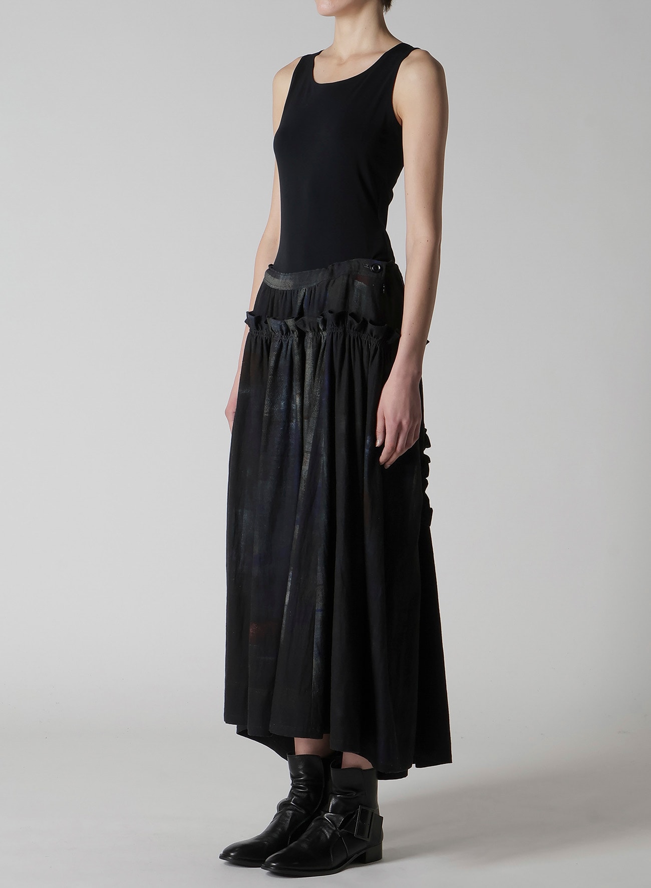 6OZ DENIM FRILL GATHERED SKIRT