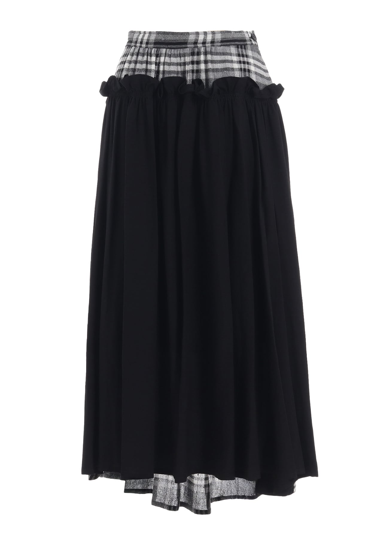 GAUZE PLAID FRILL GATHER SKIRT