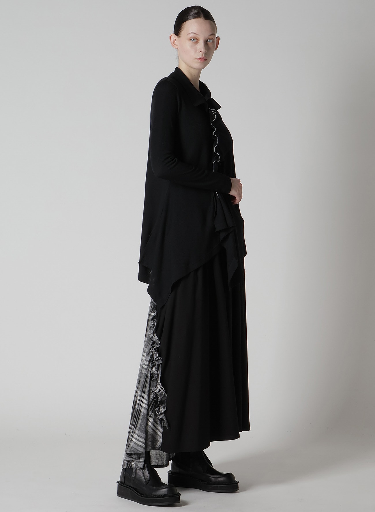 GAUZE PLAID FRILL GATHER SKIRT