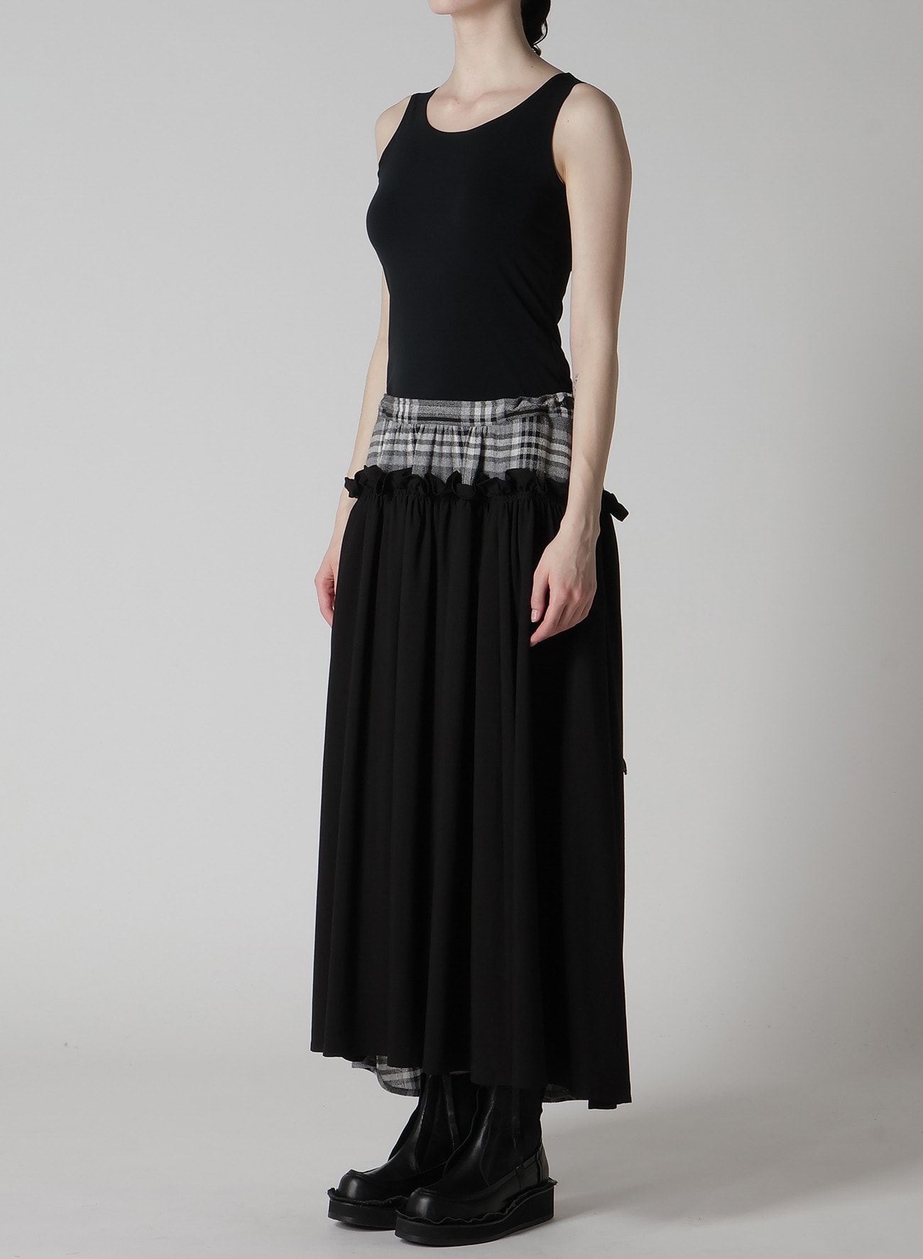 GAUZE PLAID FRILL GATHER SKIRT