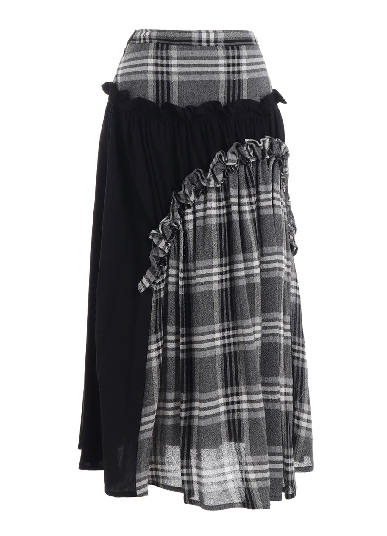 GAUZE PLAID FRILL GATHER SKIRT
