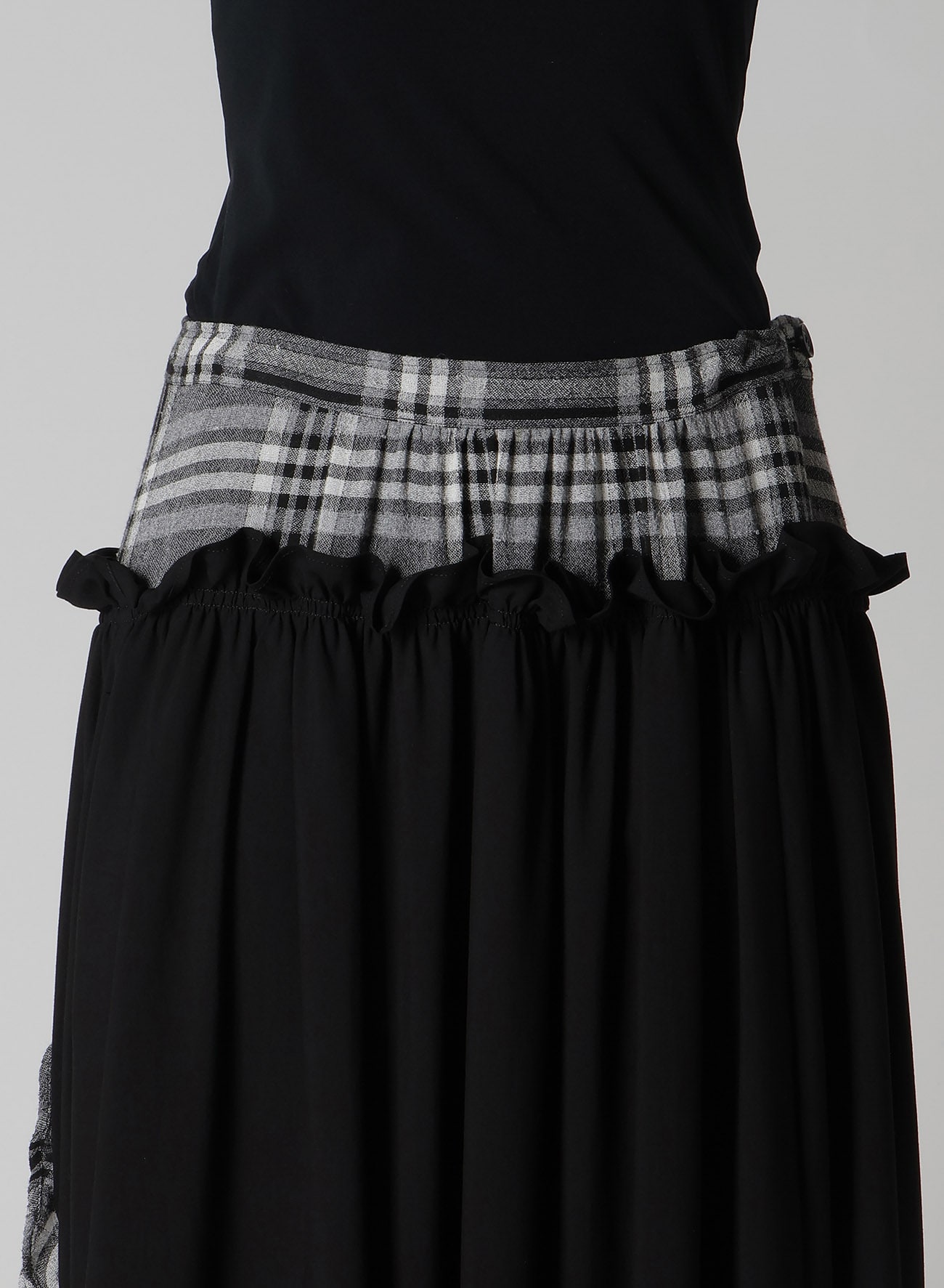 GAUZE PLAID FRILL GATHER SKIRT