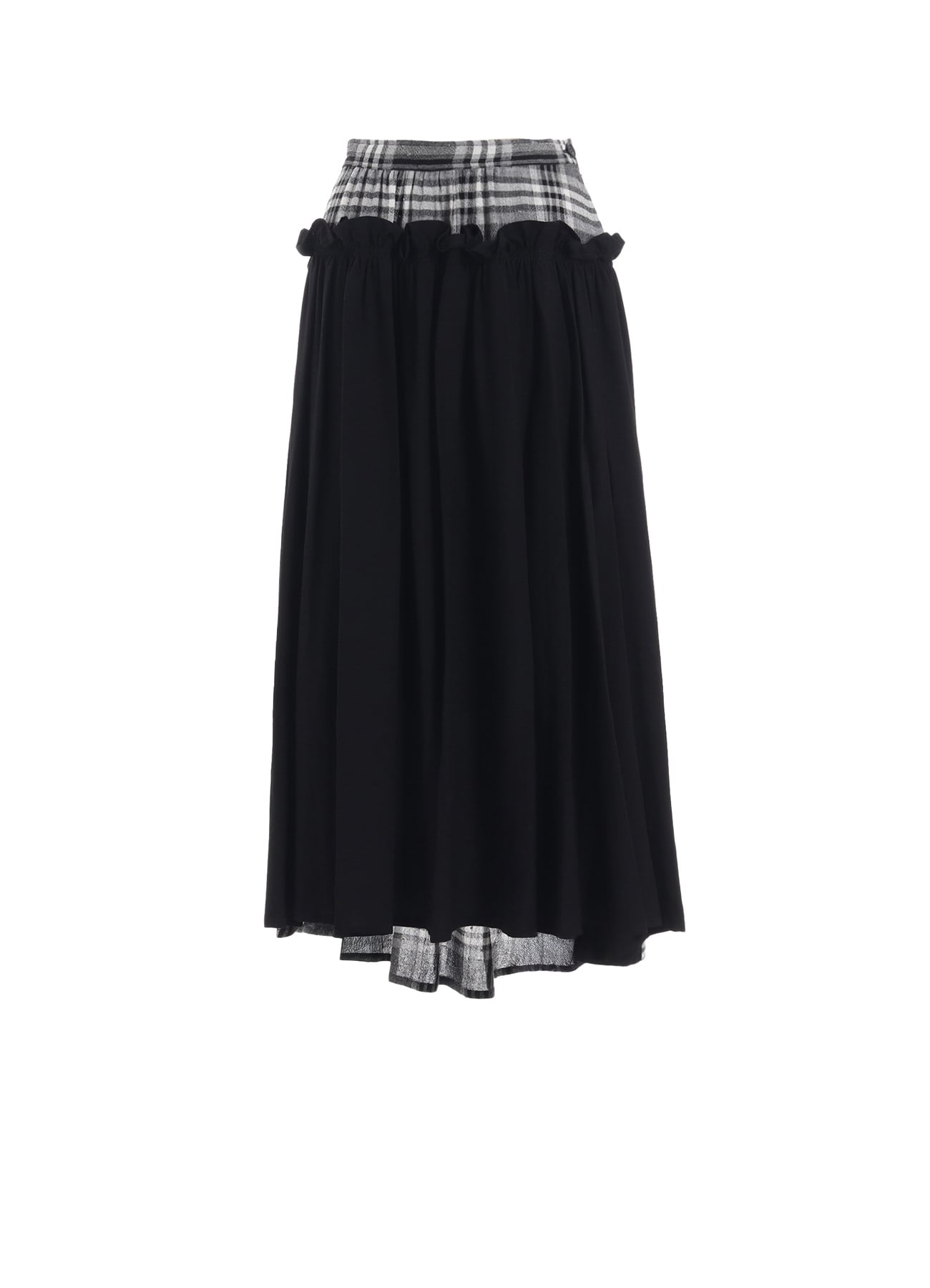 GAUZE PLAID FRILL GATHER SKIRT