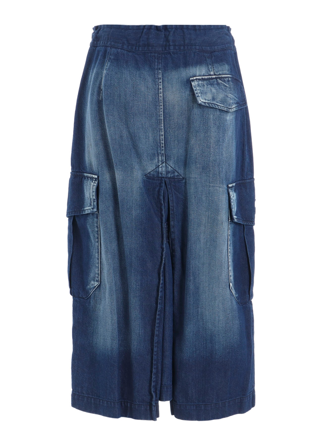 SPOTTED DENIM SIDE POCKET STRAIGHT SKIRT