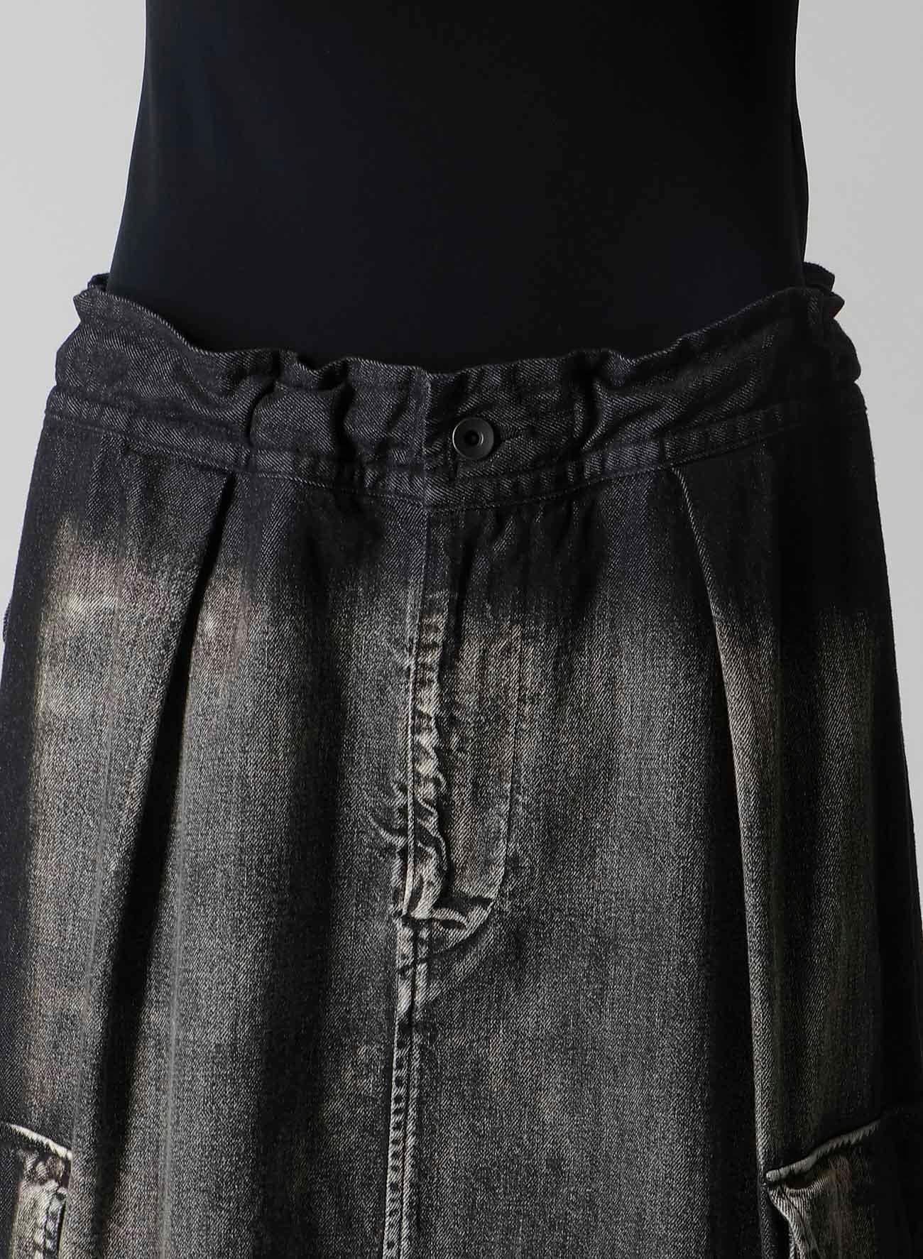 SPOTTED DENIM SIDE POCKET STRAIGHT SKIRT