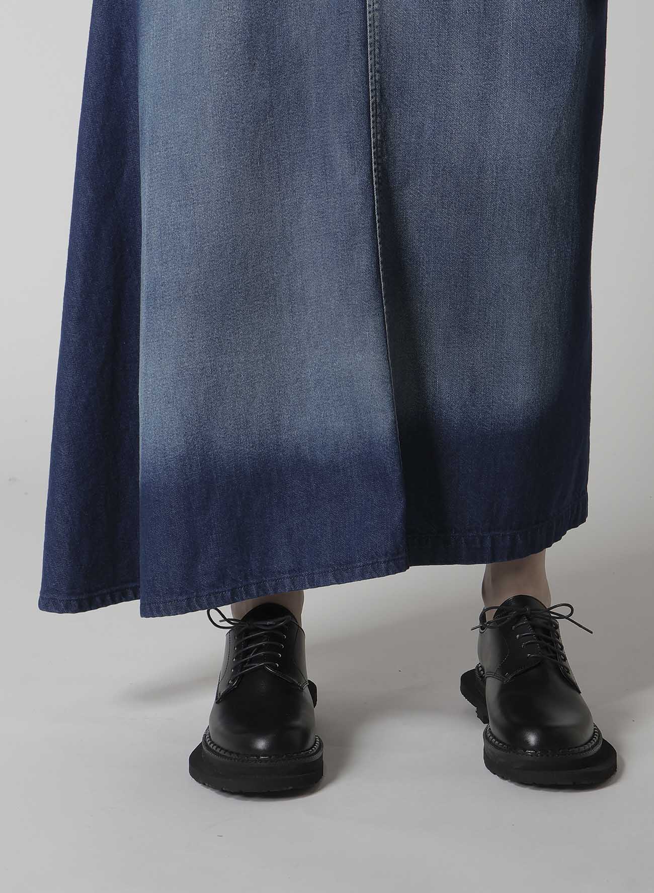 SPOTTED DENIM RIGHT SIDE FLARE SKIRT(XS Indigo): Y's｜THE