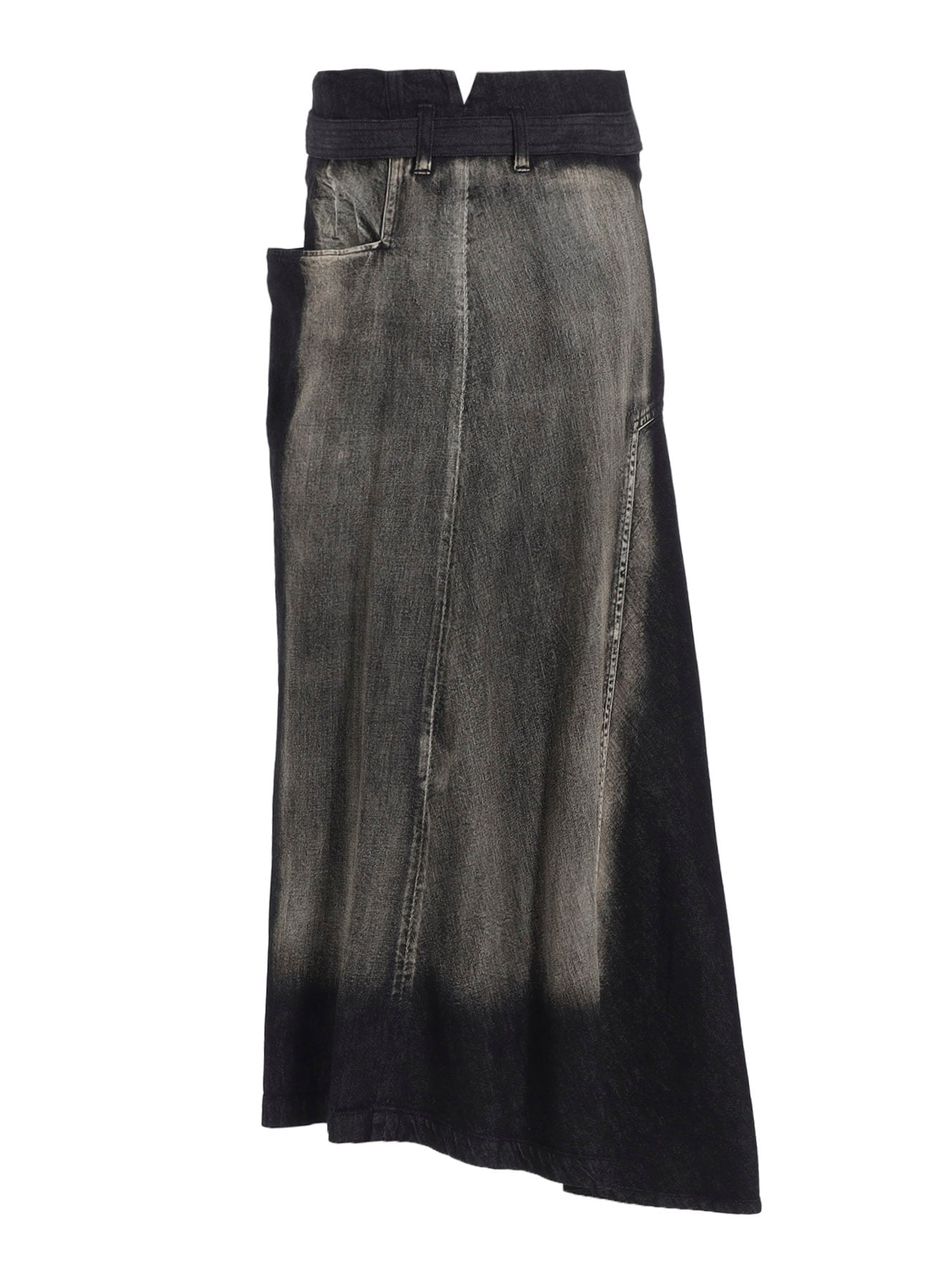 SPOTTED DENIM RIGHT SIDE FLARE SKIRT