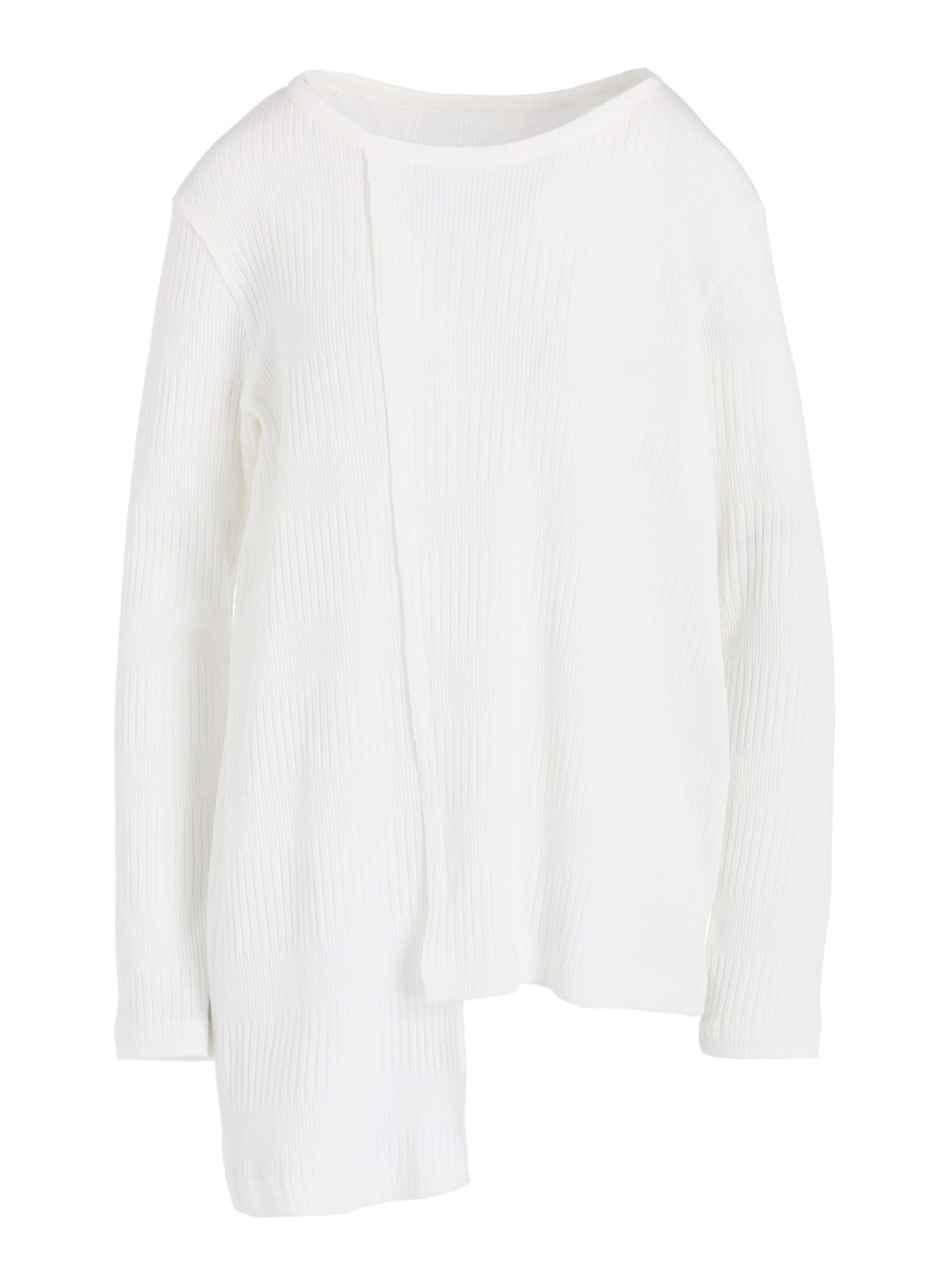 RANDOM RIB STRIPE ROUND NECK ASYMMETERIC T