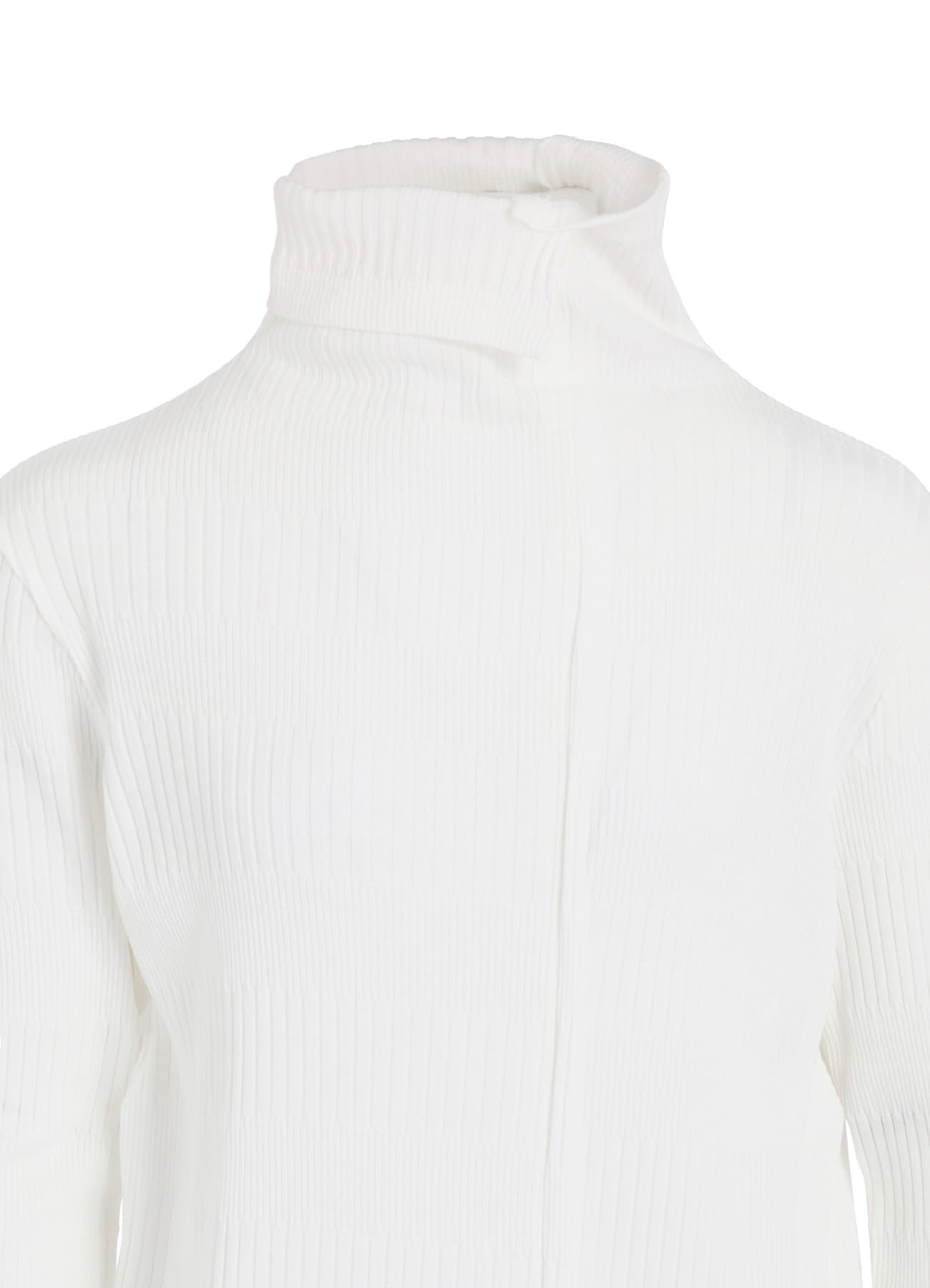 RANDOM RIB STRIPE HIGH NECK ASYMMETRIC T