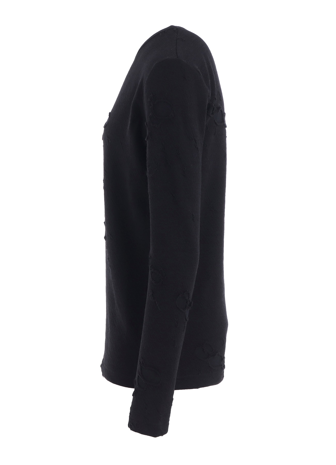 BONDED HOLE JQ ROUND NECK LONG T(S Black): Y's｜THE SHOP