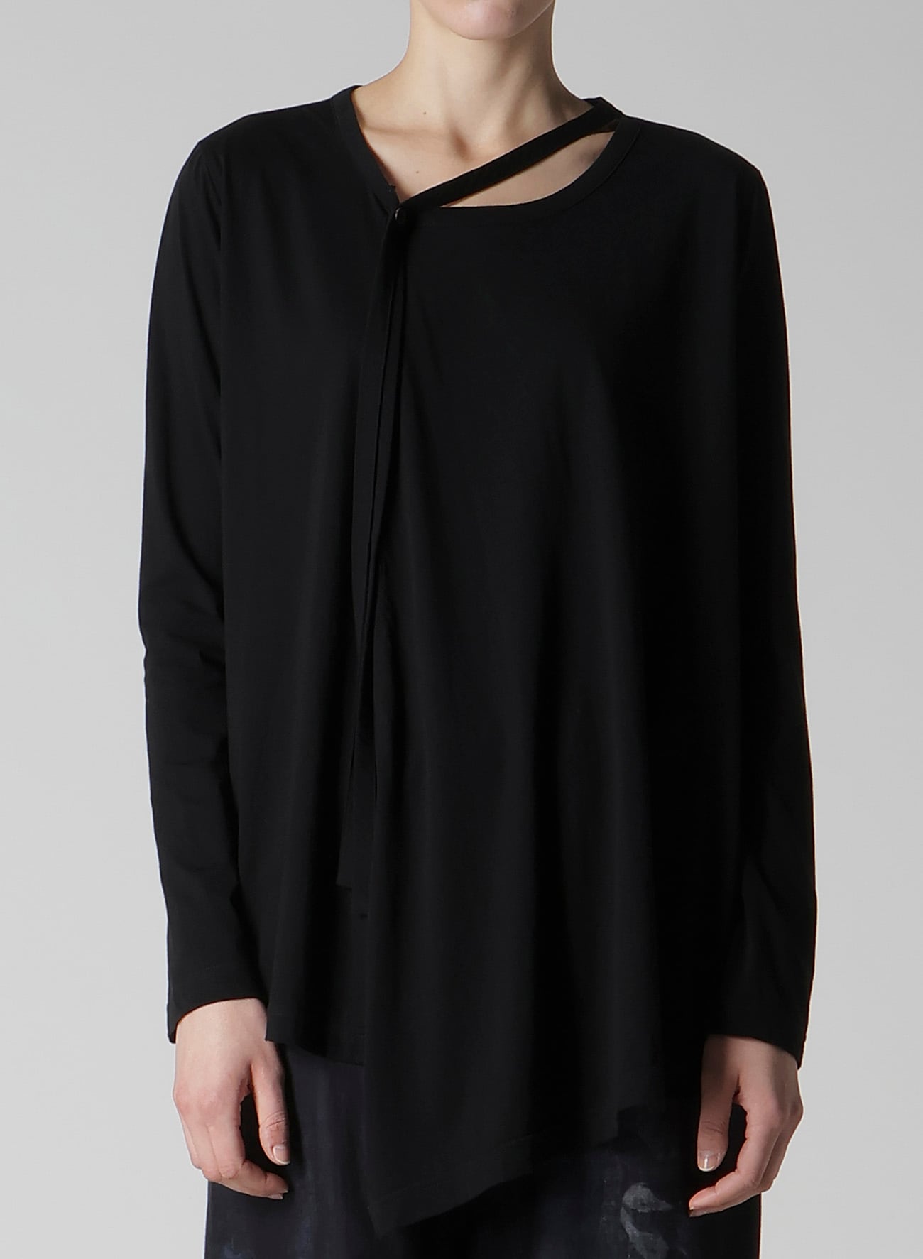 SOFT JERSEY STRING COLLAR LONG T(S Black): Y's｜THE SHOP