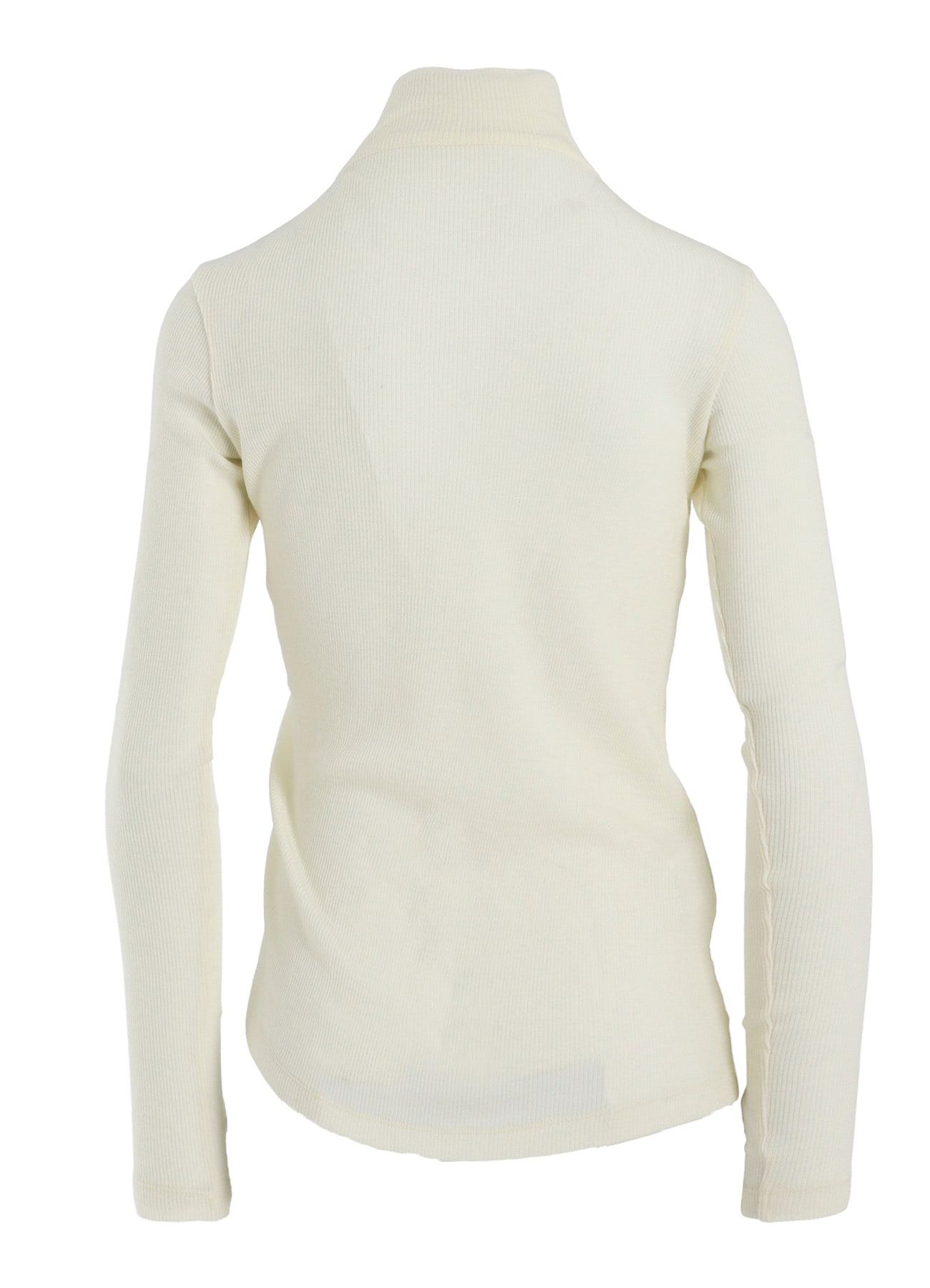 RIB/DENIM COMBINATION HIGH NECK T WITH GATHERS
