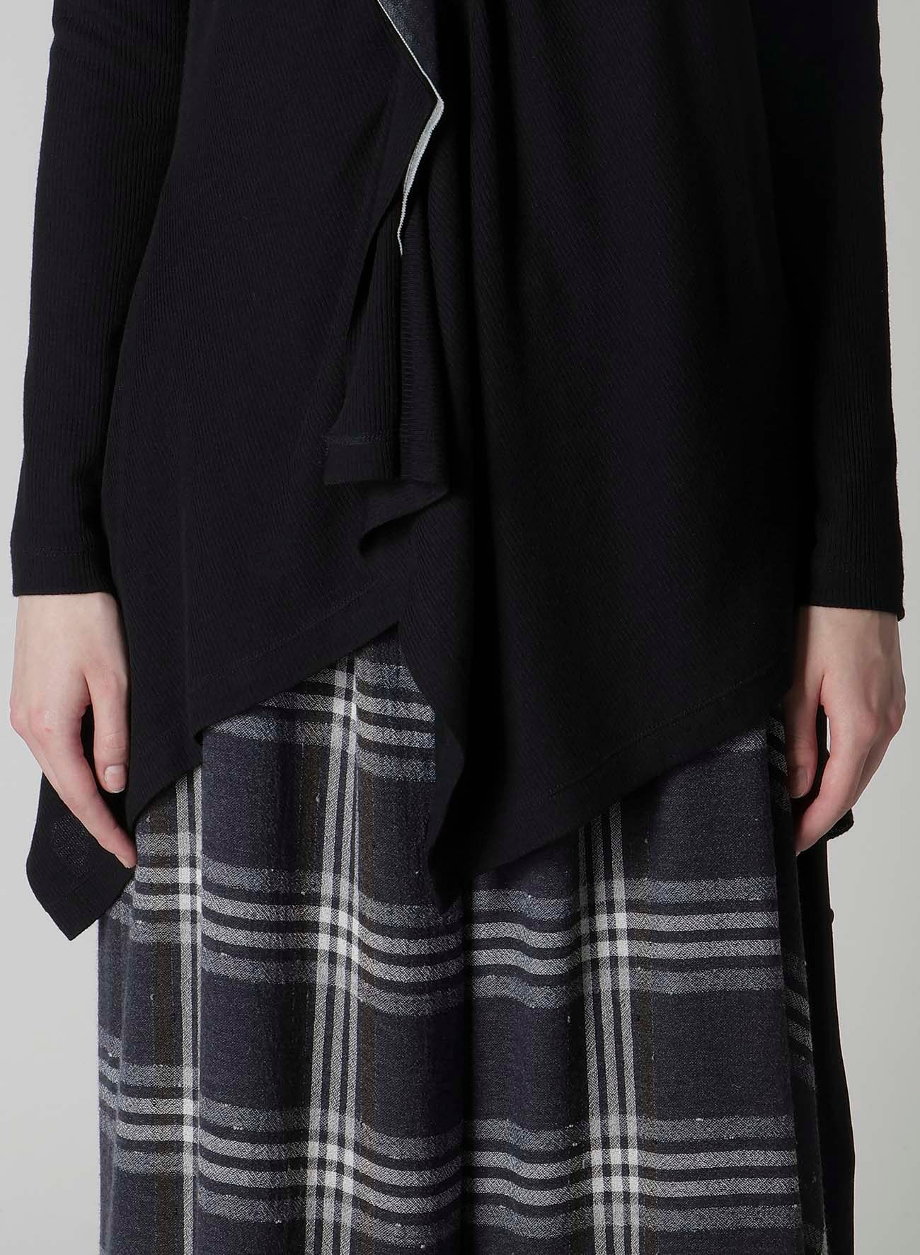 RIB/DENIM COMBINATION FLARE T WITH GATHERS