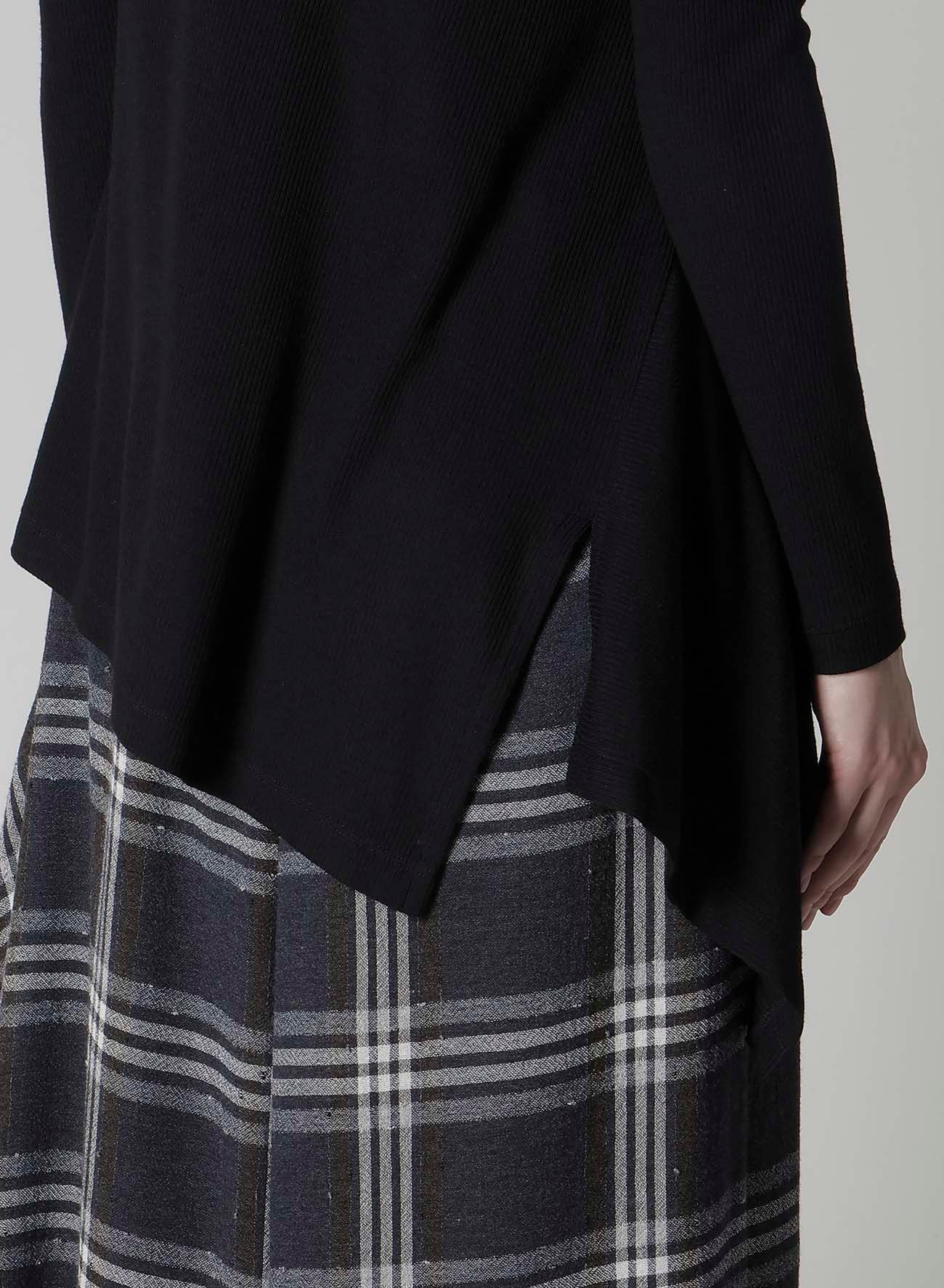 RIB/DENIM COMBINATION FLARE T WITH GATHERS