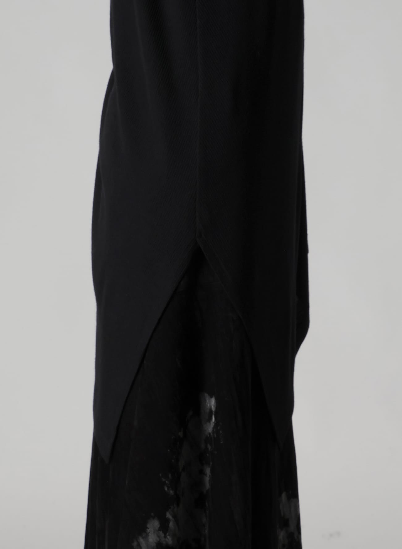 RIB/DENIM COMBINATION LONG T WITH GATHERS