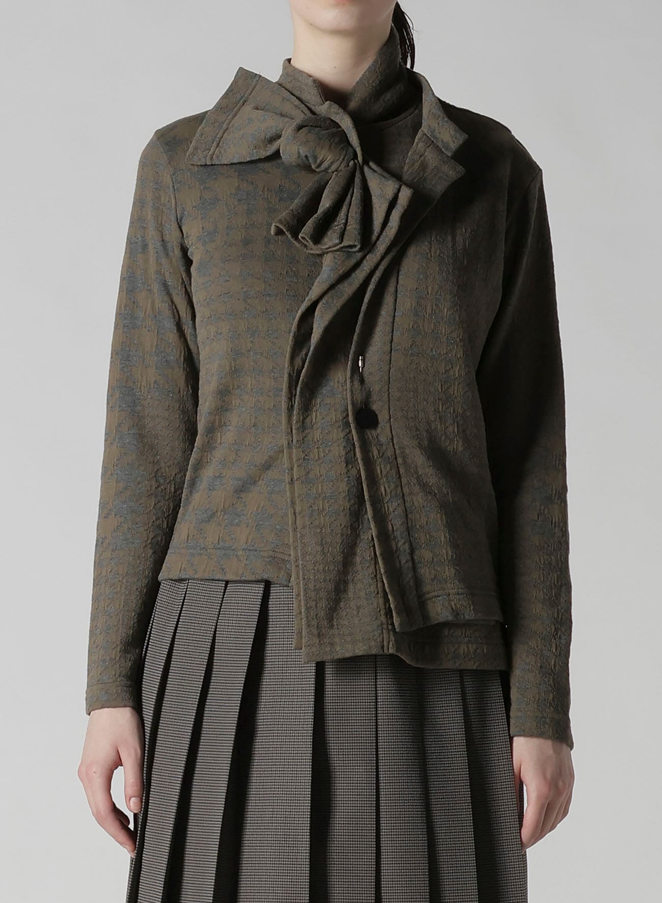 HOUNDSTOOTH UNBALANCED RIBBON CARDIGAN