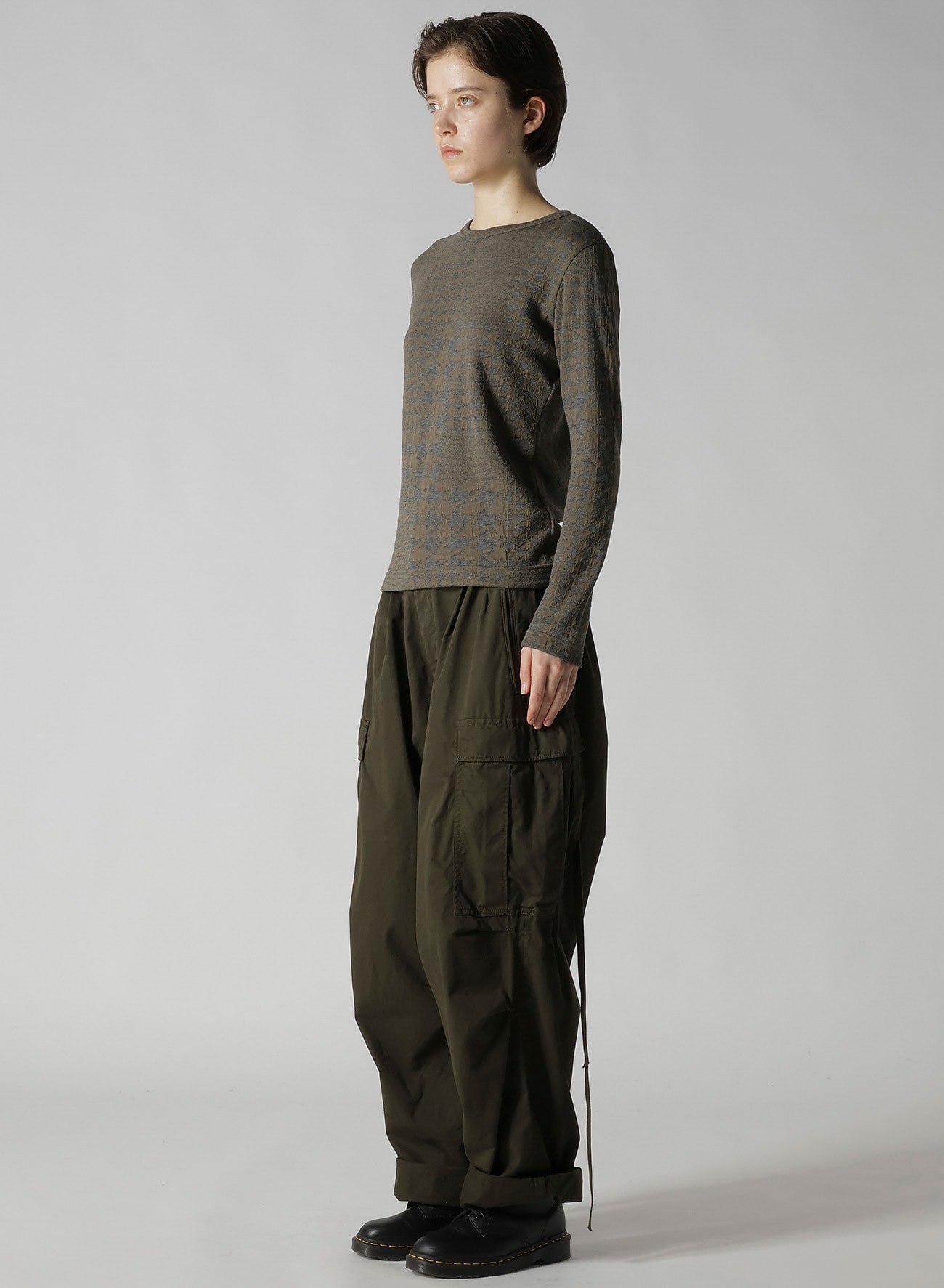 HOUNDSTOOTH UNBALANCED LONG SLEEVE T