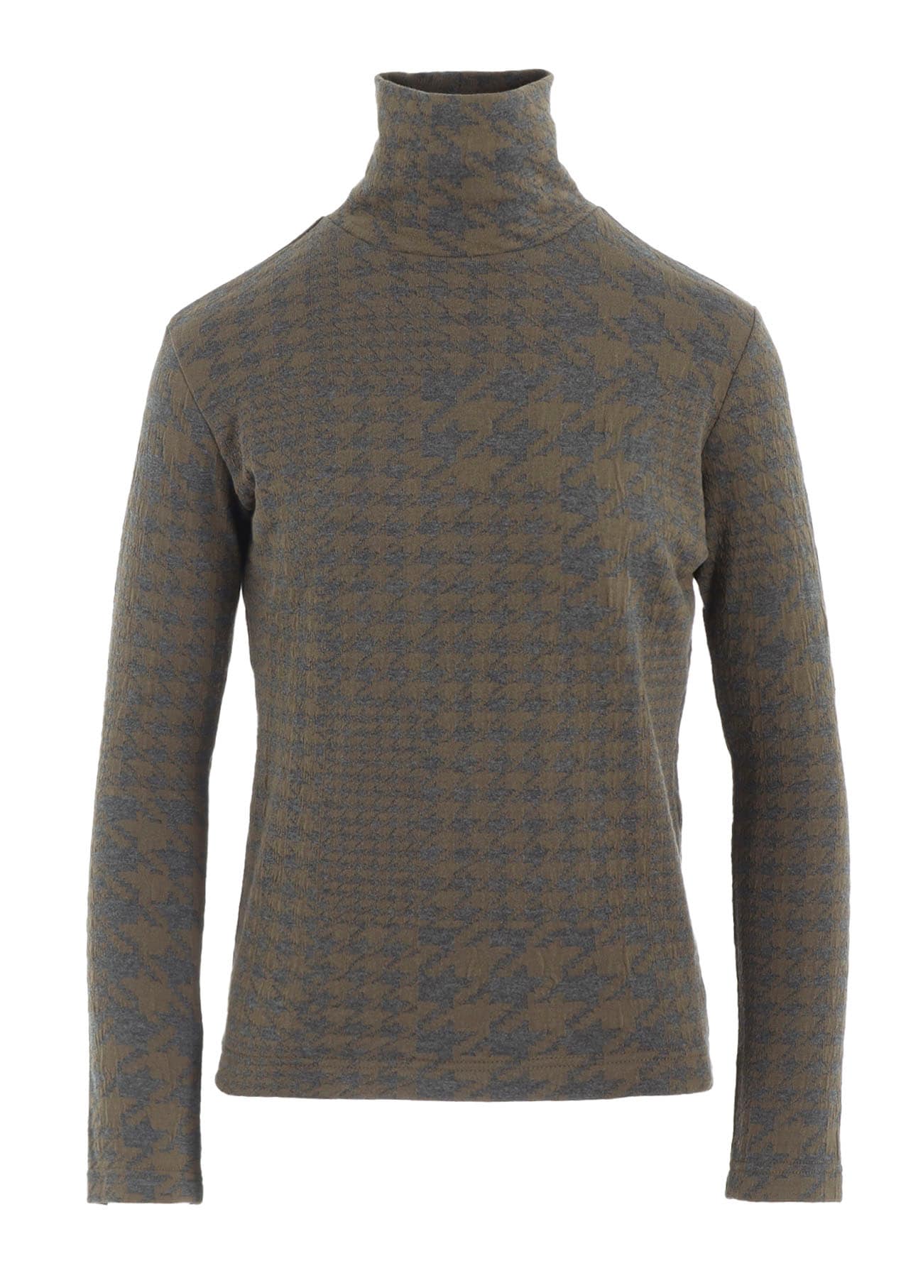 HOUNDSTOOTH UNBALANCED HIGH NECK LONG SLEEVE T