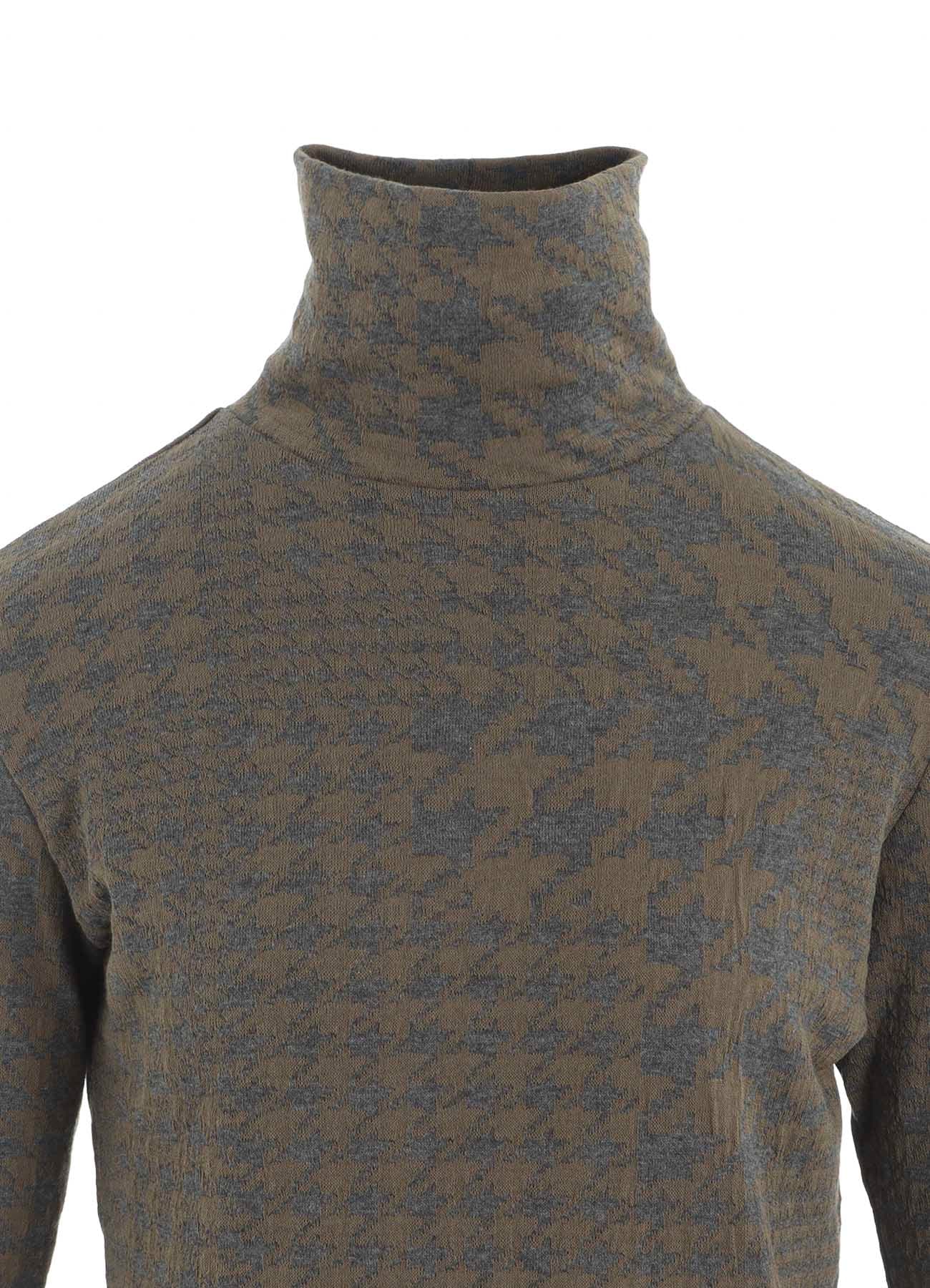 HOUNDSTOOTH UNBALANCED HIGH NECK LONG SLEEVE T