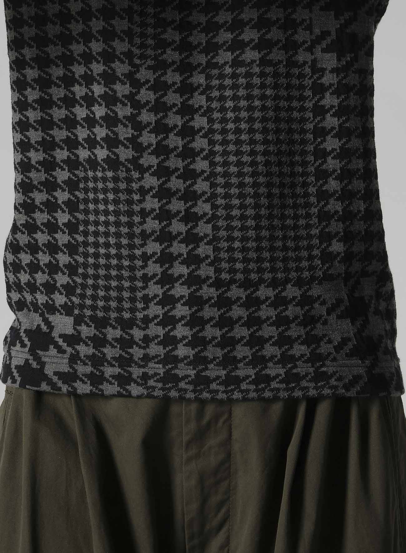 HOUNDSTOOTH UNBALANCED HIGH NECK LONG SLEEVE T(S Black): Y's