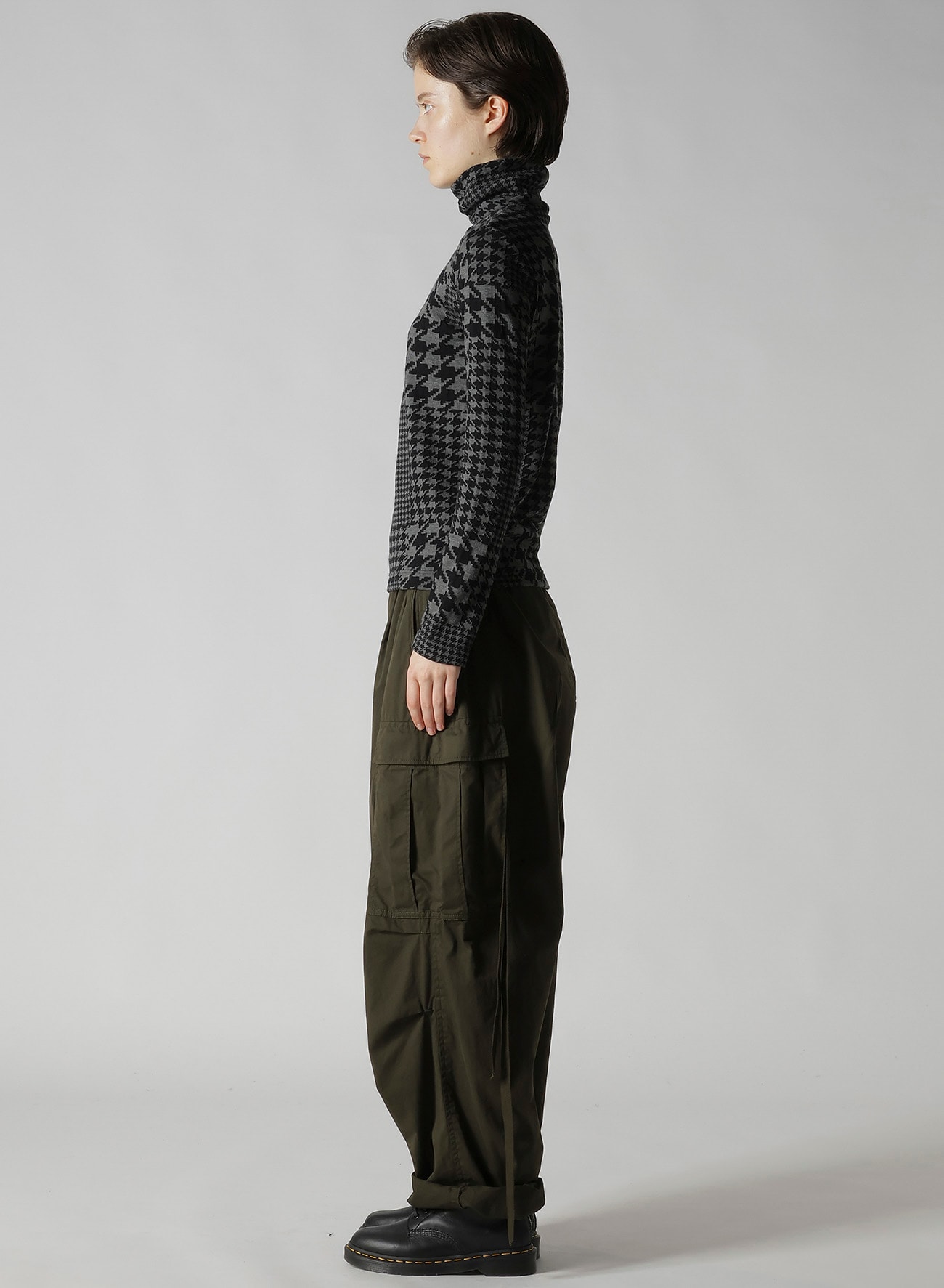 美品 希少 90s ローバックつなぎ 44R 紺 アメリカ製 タロンジップ HOUNDSTOOTH UNBALANCED HIGH NECK LONG SLEEVE T(S Black): Y's