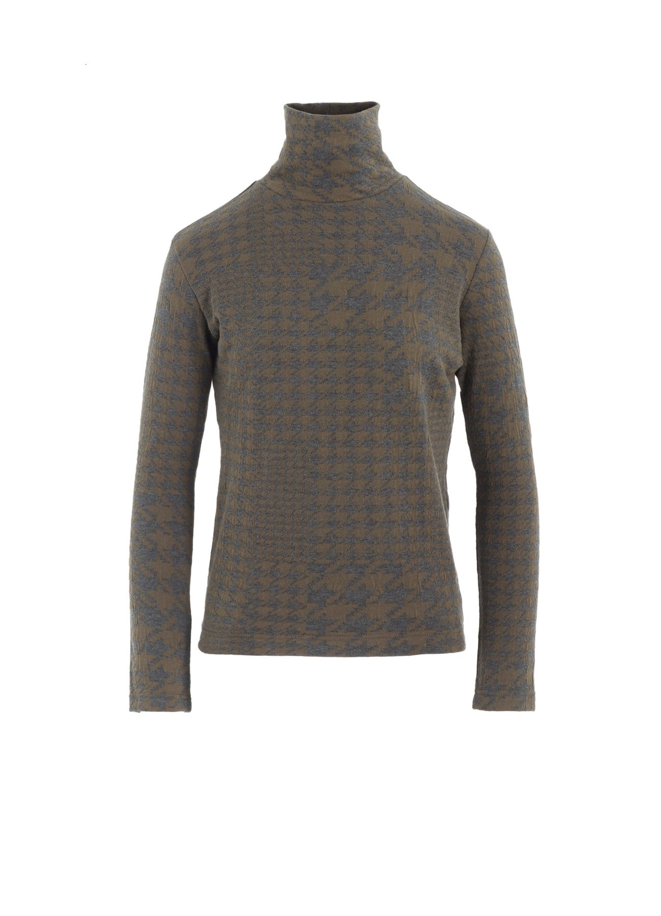 yu-様 HOUNDSTOOTH UNBALANCED HIGH NECK LONG SLEEVE T(S Black): Y's
