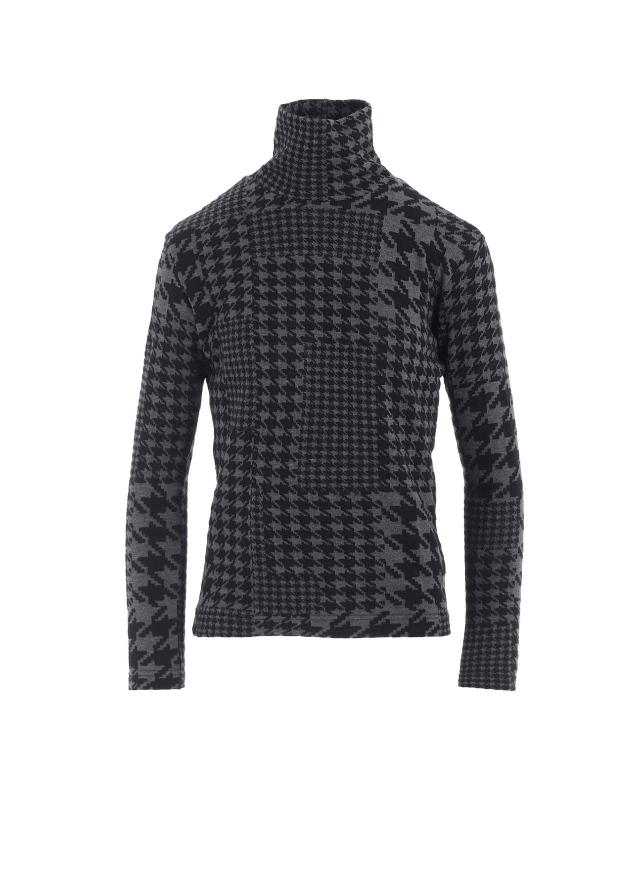 HOUNDSTOOTH UNBALANCED HIGH NECK LONG SLEEVE T