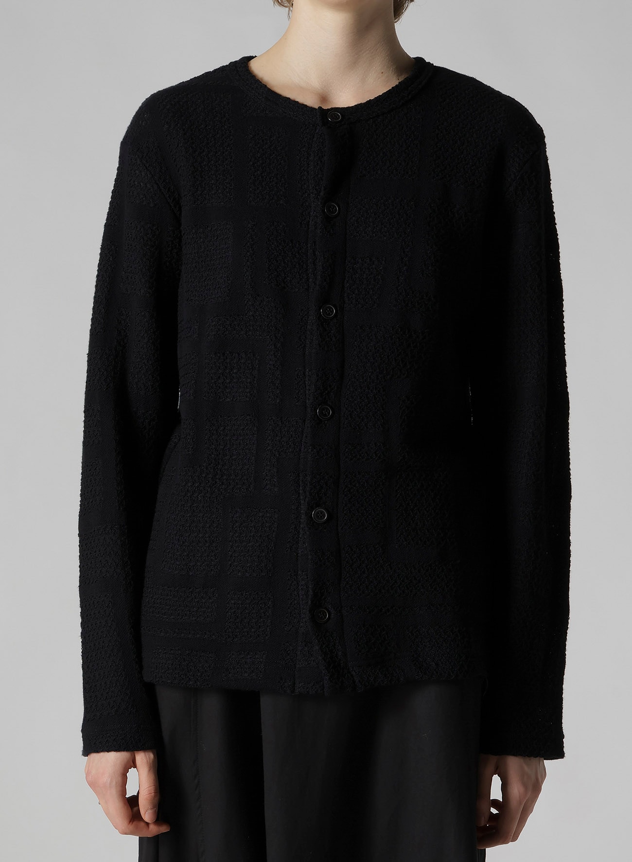 GEOMETRIC SHEER JQ ROUND NECK LONG CARDIGAN