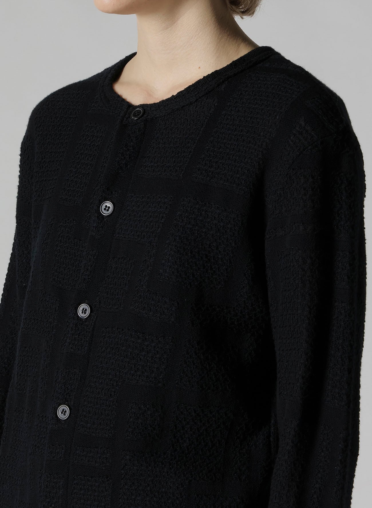GEOMETRIC SHEER JQ ROUND NECK LONG CARDIGAN