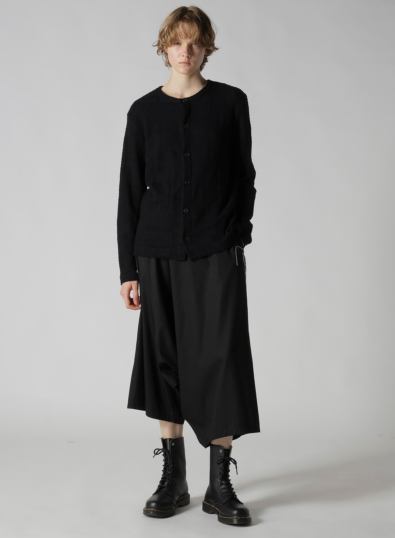 GEOMETRIC SHEER JQ ROUND NECK LONG CARDIGAN