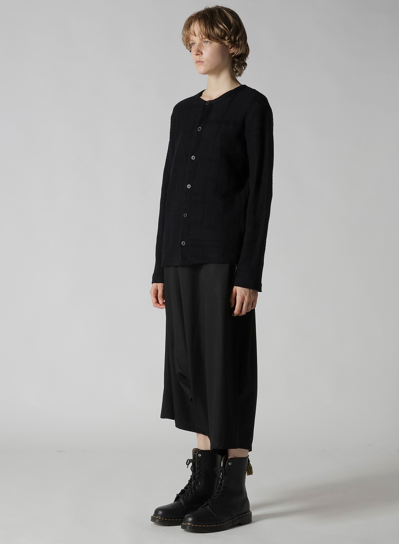 GEOMETRIC SHEER JQ ROUND NECK LONG CARDIGAN