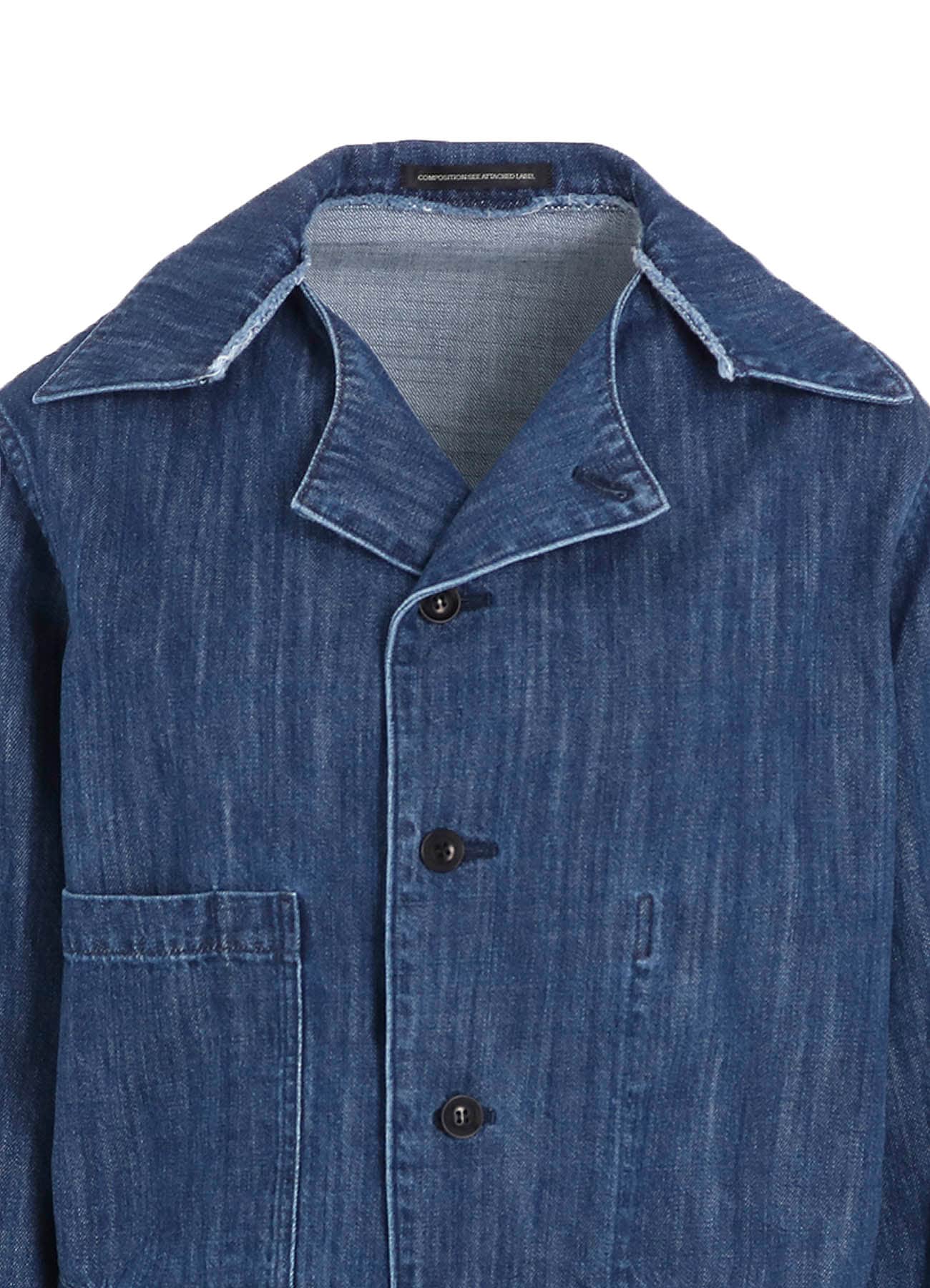 8OZ DENIM SLIT COLLART SHORT BLOUSE