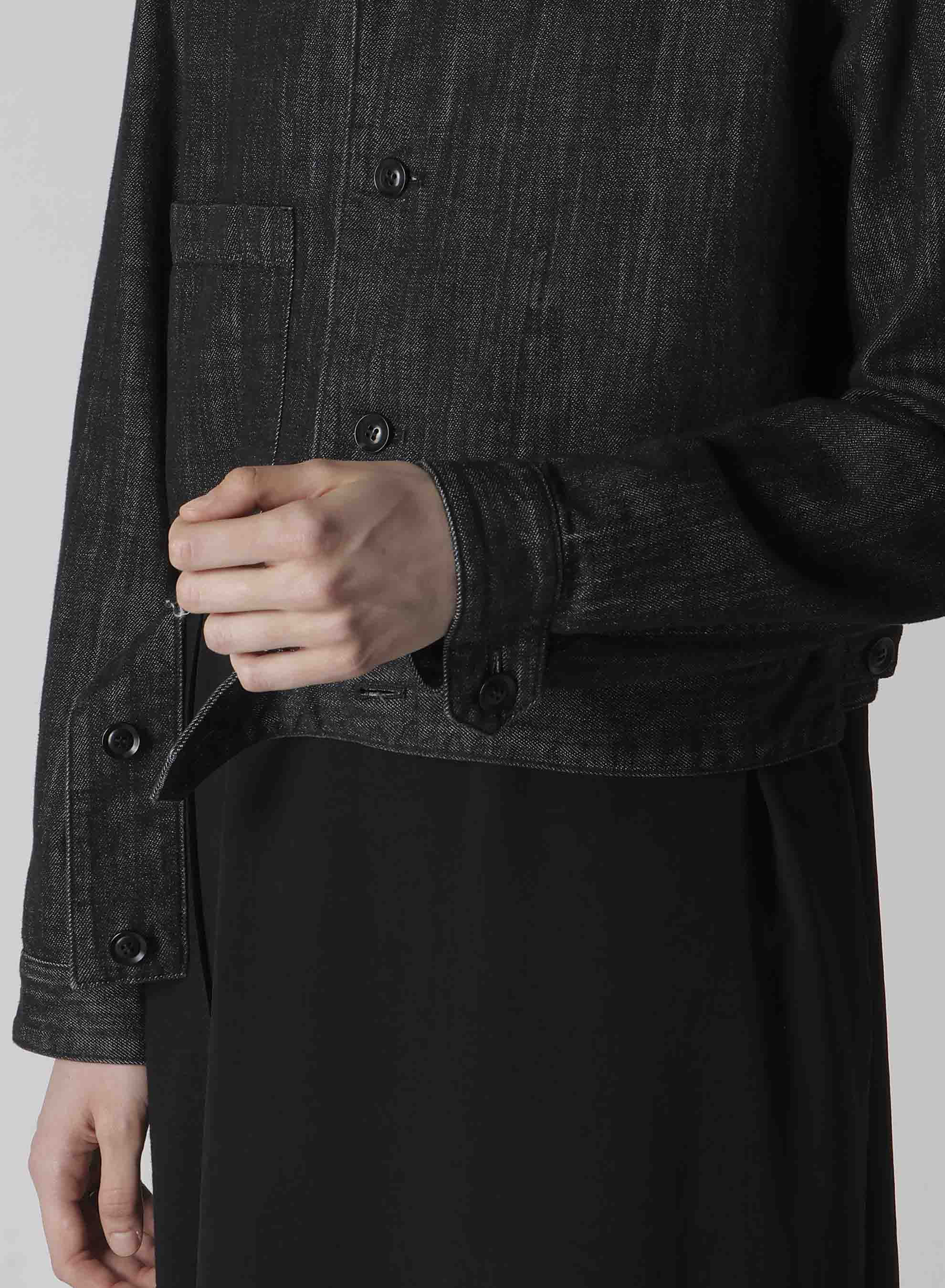 8OZ DENIM SLIT COLLAR SHORT BLOUSE