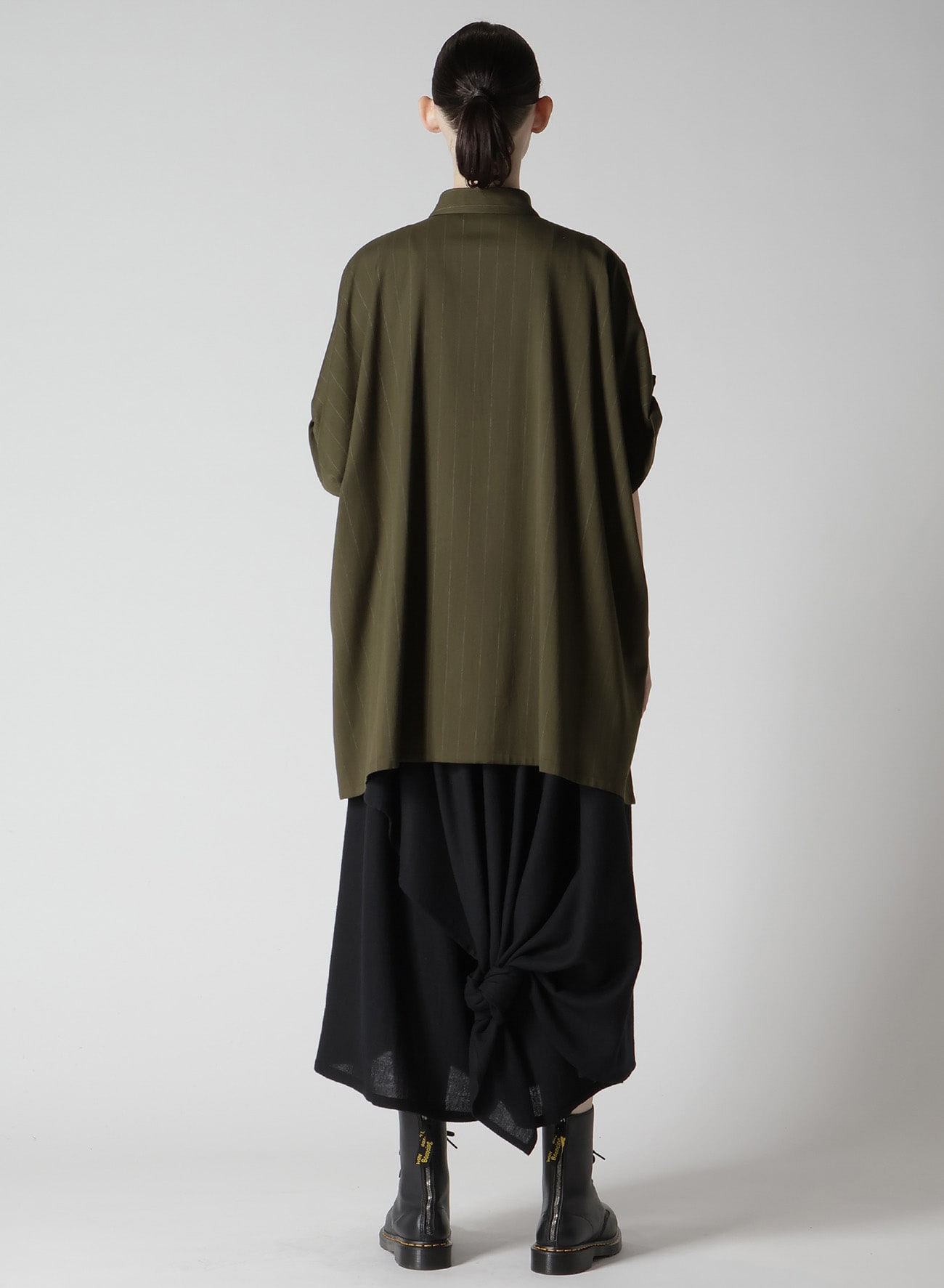 W/RY STRIPE ROLLED SLEEVE BLOUSE